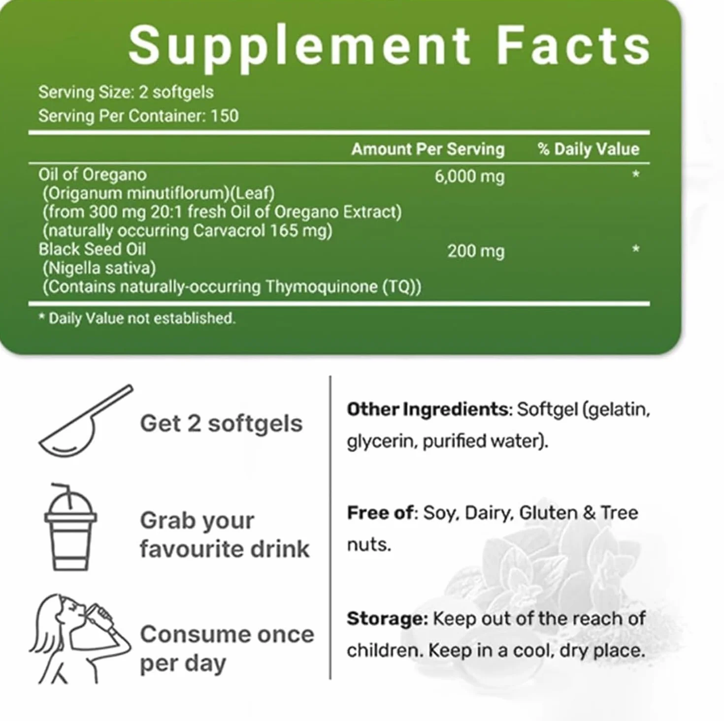 Resilia Oil of Origano Softgels 6000 mg con Olio di Semi Neri, Integratore di Origano Non OGM