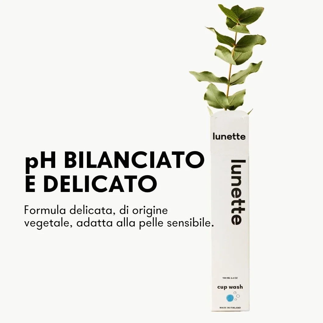 Lunette Gel per la Pulizia della Coppetta Mestruale – Gel a pH Bilanciato per Coppette e Dischi – Vegano e Sicuro per il Silicone – Formato da Viaggio – Prodotto in Finlandia, 100 ml