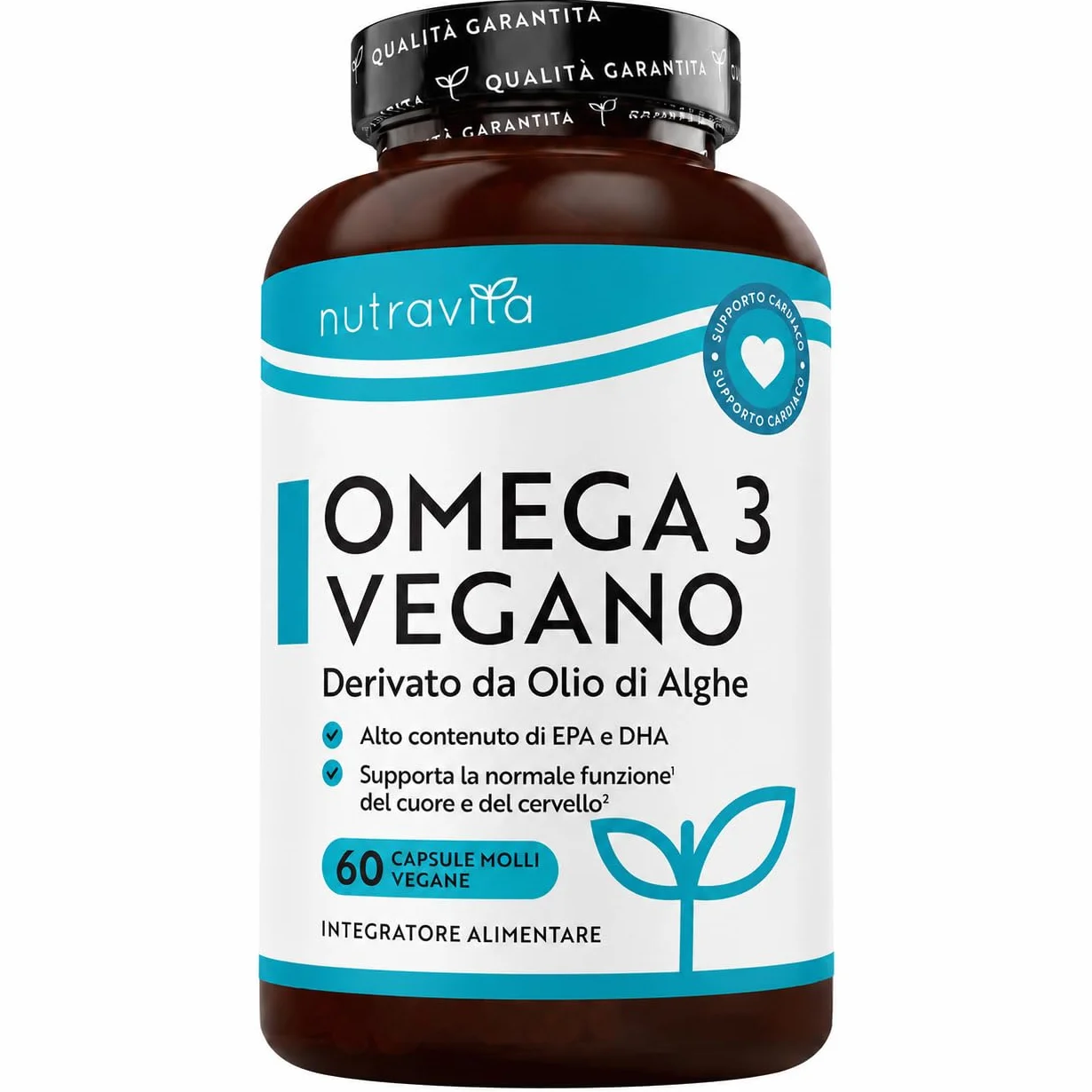 Nutravita Omega 3 Vegan 2000mg 60 Capsule Molli Vegane 600mg DHA 300mg EPA Integratore Olio di Alghe
