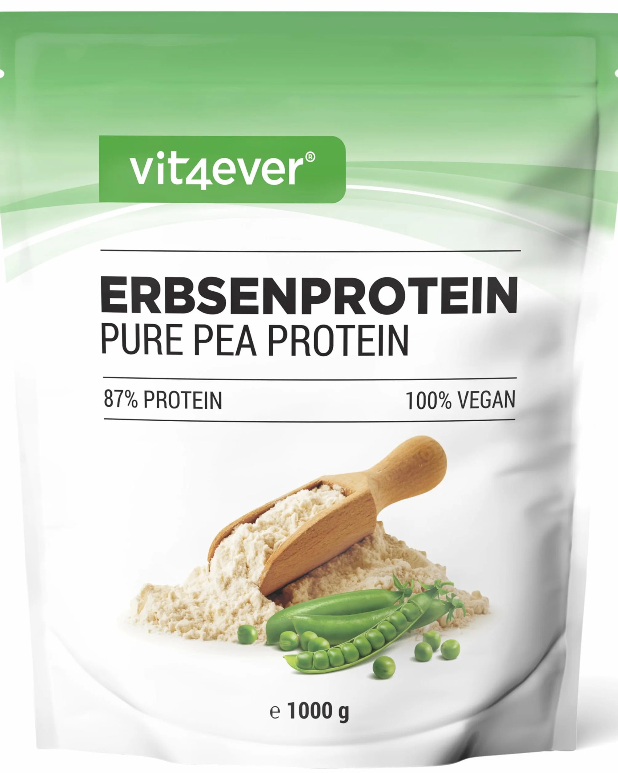Proteine del Pisello in Polvere 1000g 87% Proteine 100% Isolate Vegane Senza Zucchero Glutine Soia Lattosio