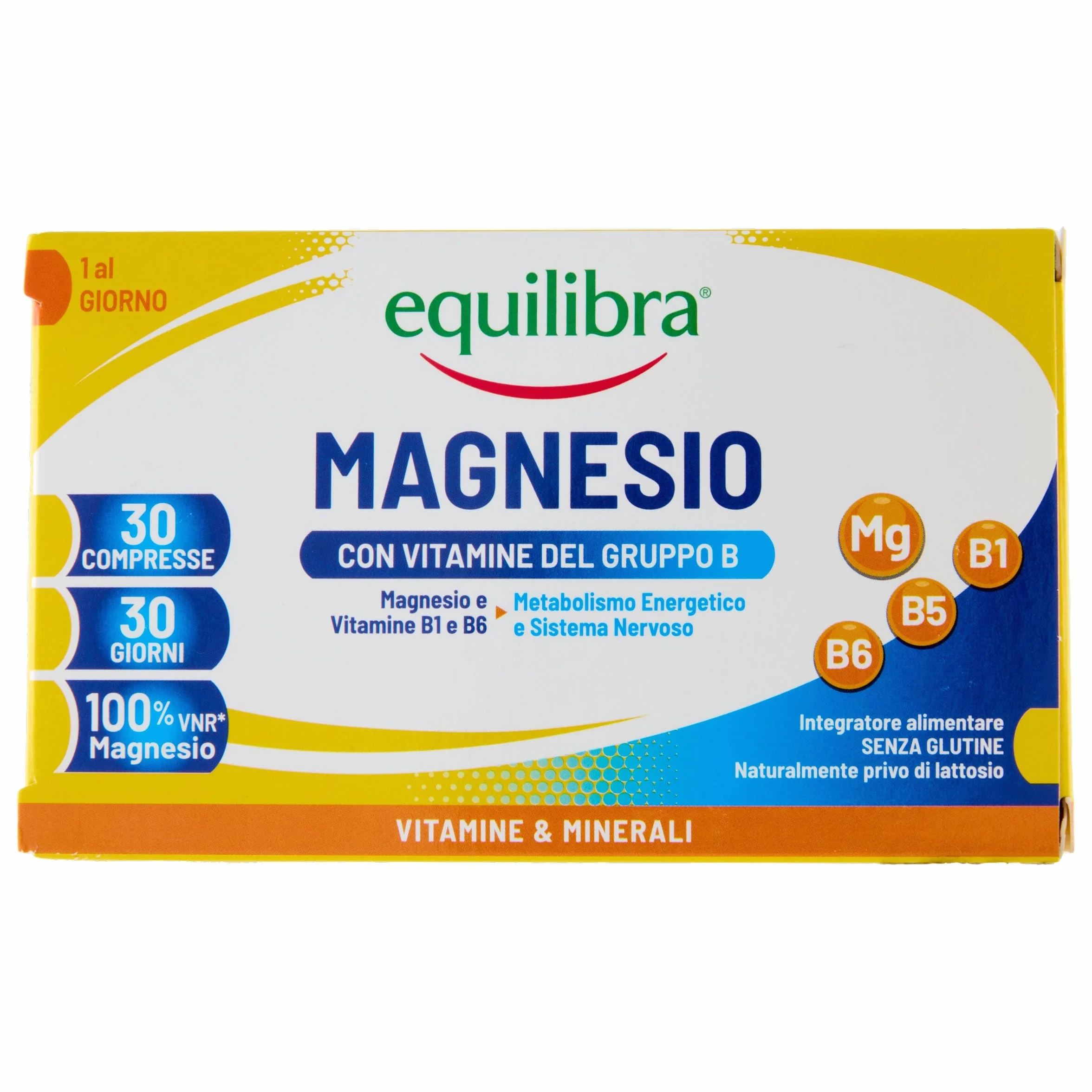 equilibra Integratori Alimentari, Magnesio con Vitamine del Gruppo B, Integratore Magnesio e Vitamine B1, B5 e B6, Per il Normale Metabolismo Energetico, Senza Glutine, 30 Compresse