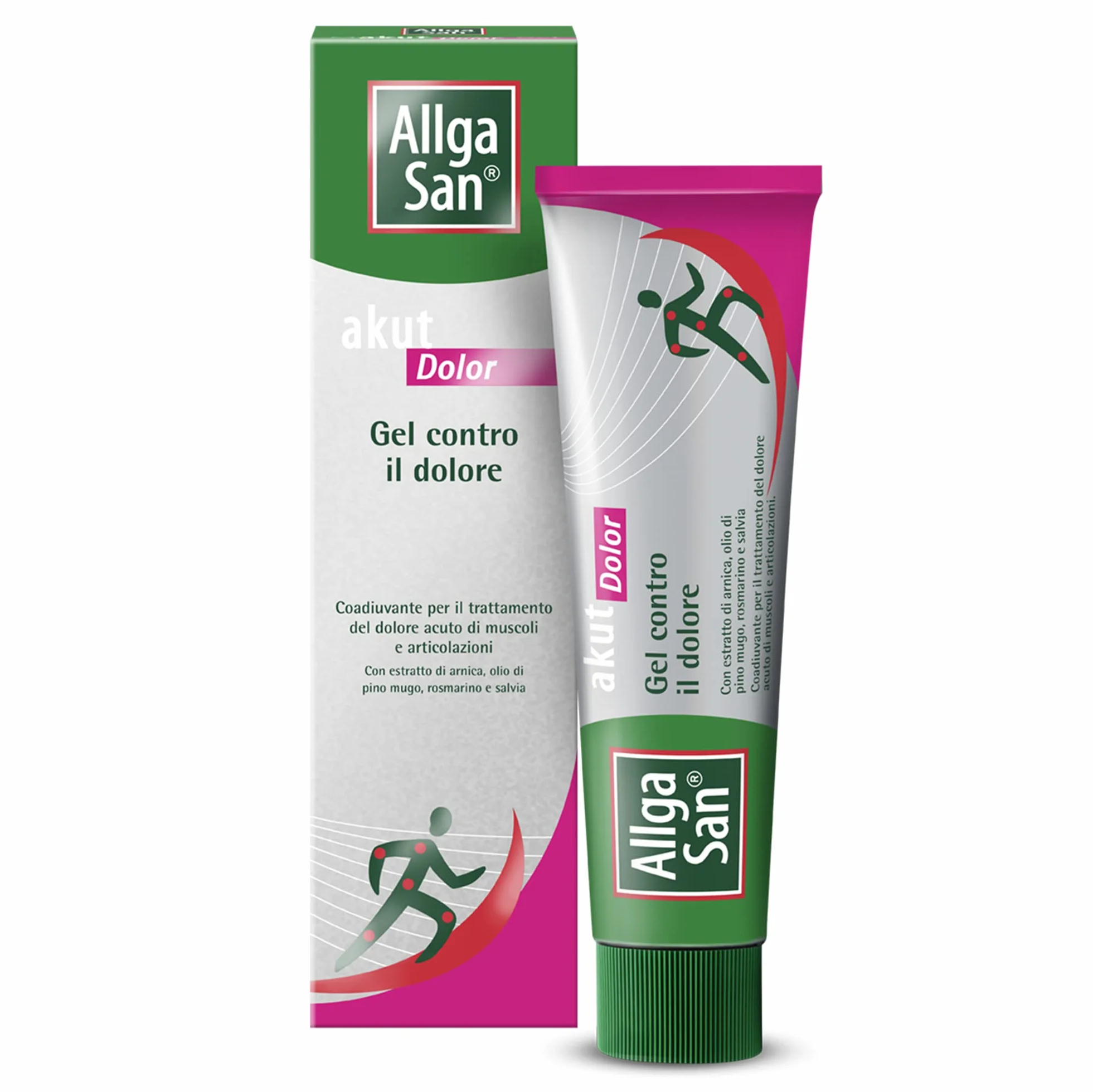 Allga San Akut Dolor Arnica Gel Forte 100 ml, Crema per Dolori Articolari e Muscolari, Massaggio con Canfora