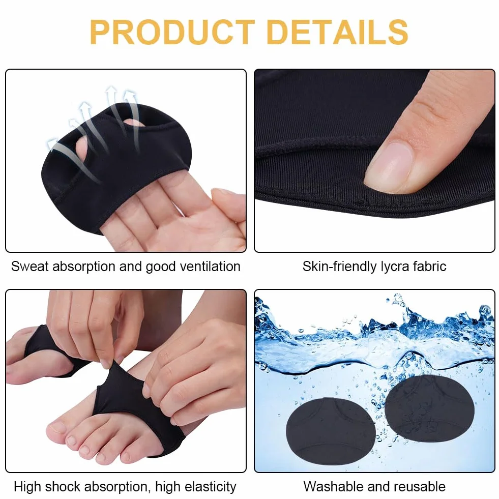 LOPHE Cuscinetti Metatarsali 2 Pezzi in Tessuto, Cuscinetto Metatarsale Traspirante Morbido, Metatarsal Pads per Scarpe e Piedi, Nero