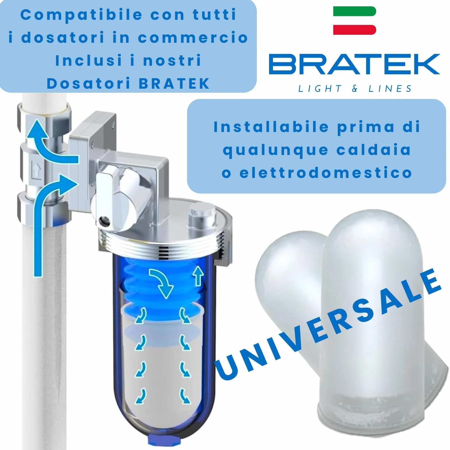 Bratek Polifosfati per Caldaia Ricarica Cartucce Universali Made in Italy - 6 Cartucce Dosatore Compatibili Filtro Anticalcare Standard