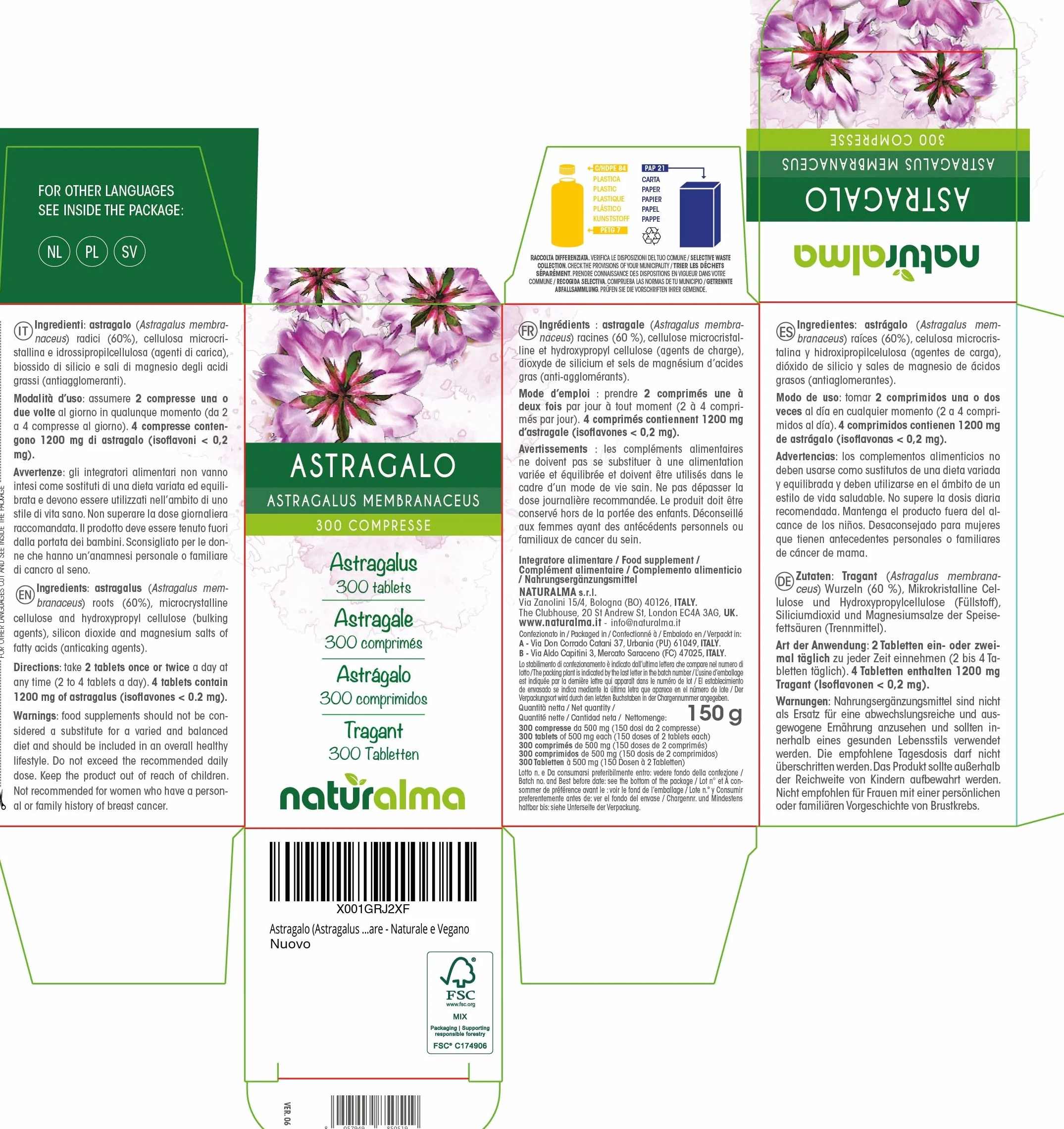 Astragalo (Astragalus membranaceus) radici Naturalma 300 compresse Integratore alimentare