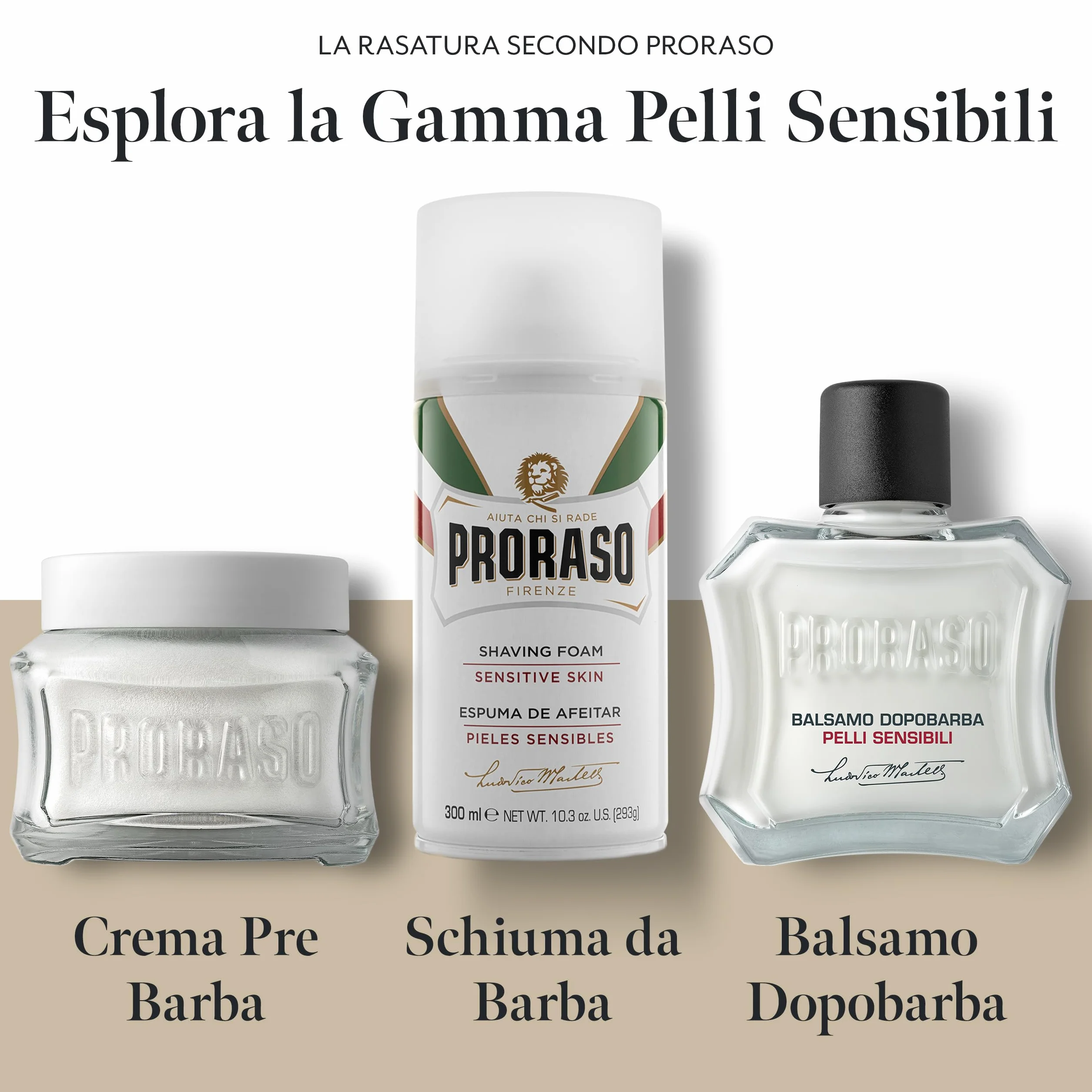Proraso Schiuma da Barba Pelli Sensibili 4 x 300ml Anti Irritazione con Avena e Tè Verde