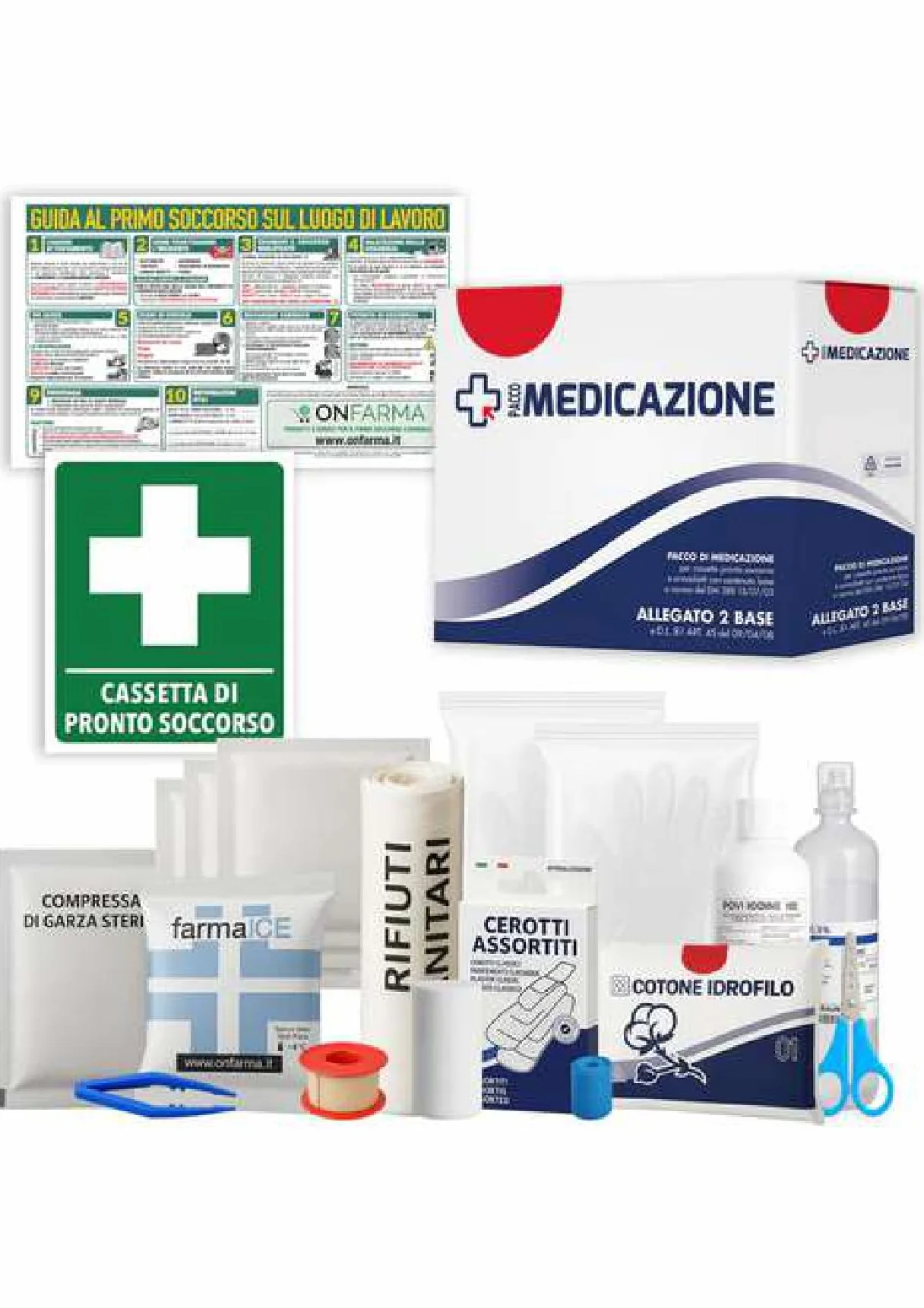 ONFARMA KIT PRIMO SOCCORSO COMPLETO DM 388 allegato 2 per aziende fino 2 lavoratori