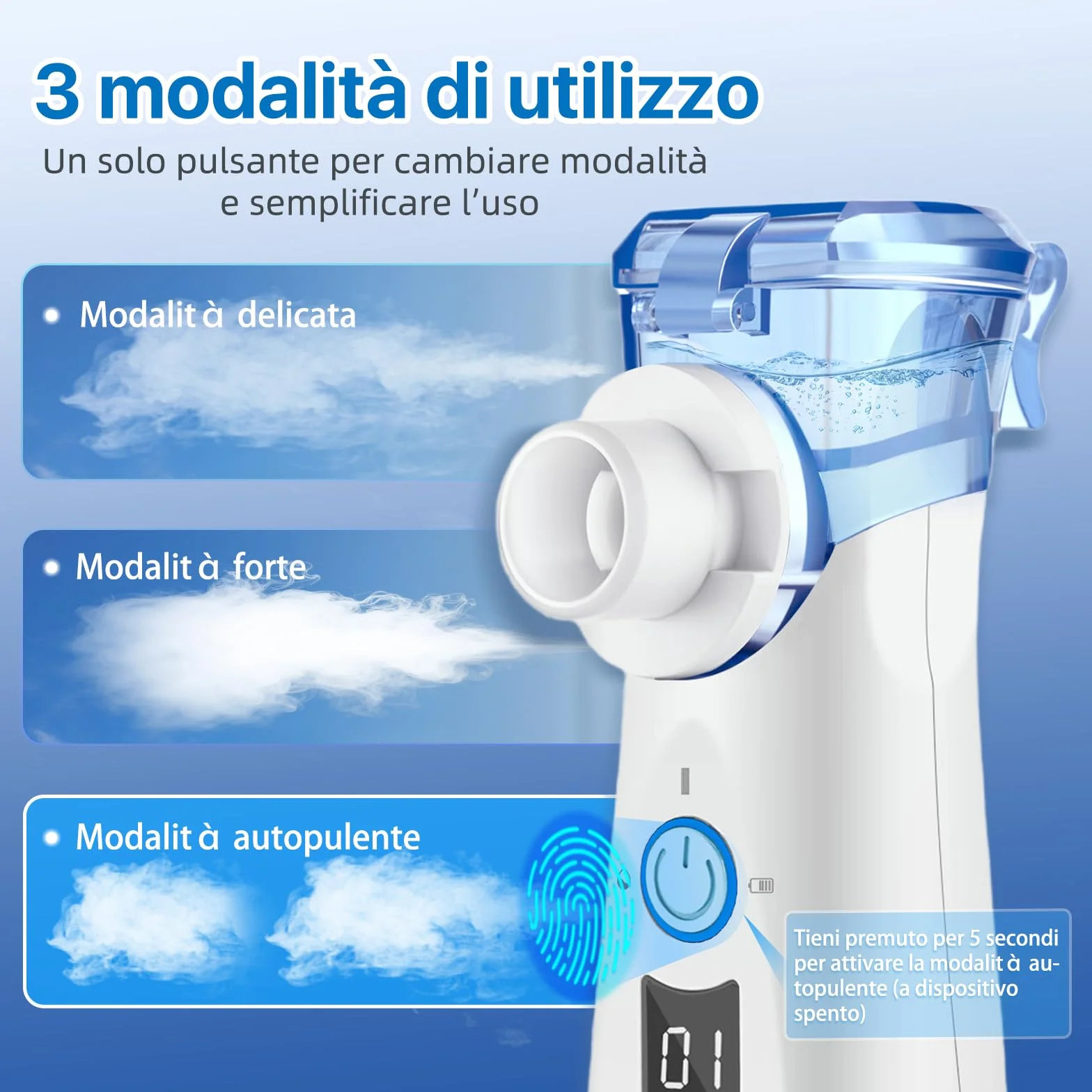 Aerosol Portatile a Ultrasuoni con Ricarica USB-C Nebulizzatore Elettrico Compatto per Adulti e Bambini