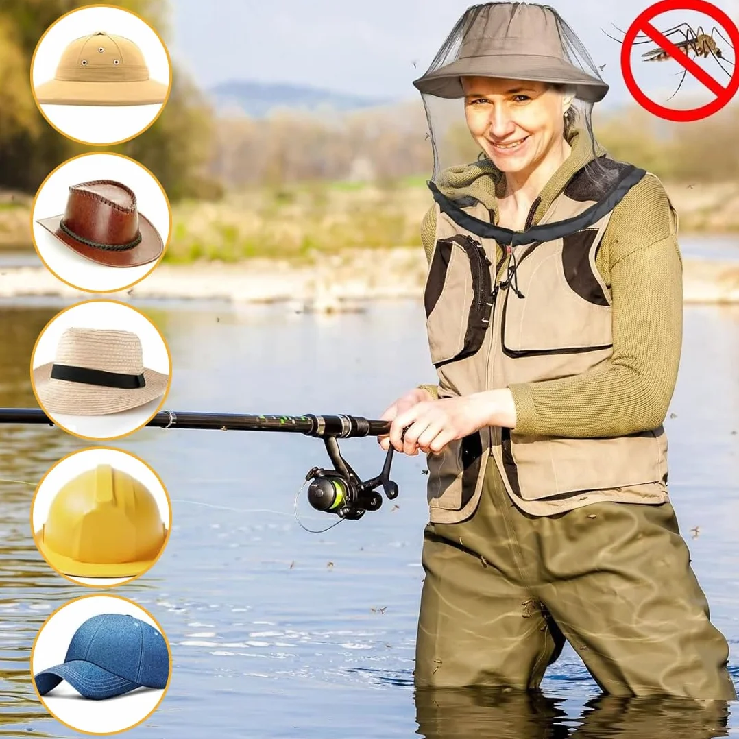 Cappello Zanzariera 50×50cm Protezione Antizanzare Viso Campeggio Escursionismo Pesca Anti-Insetti