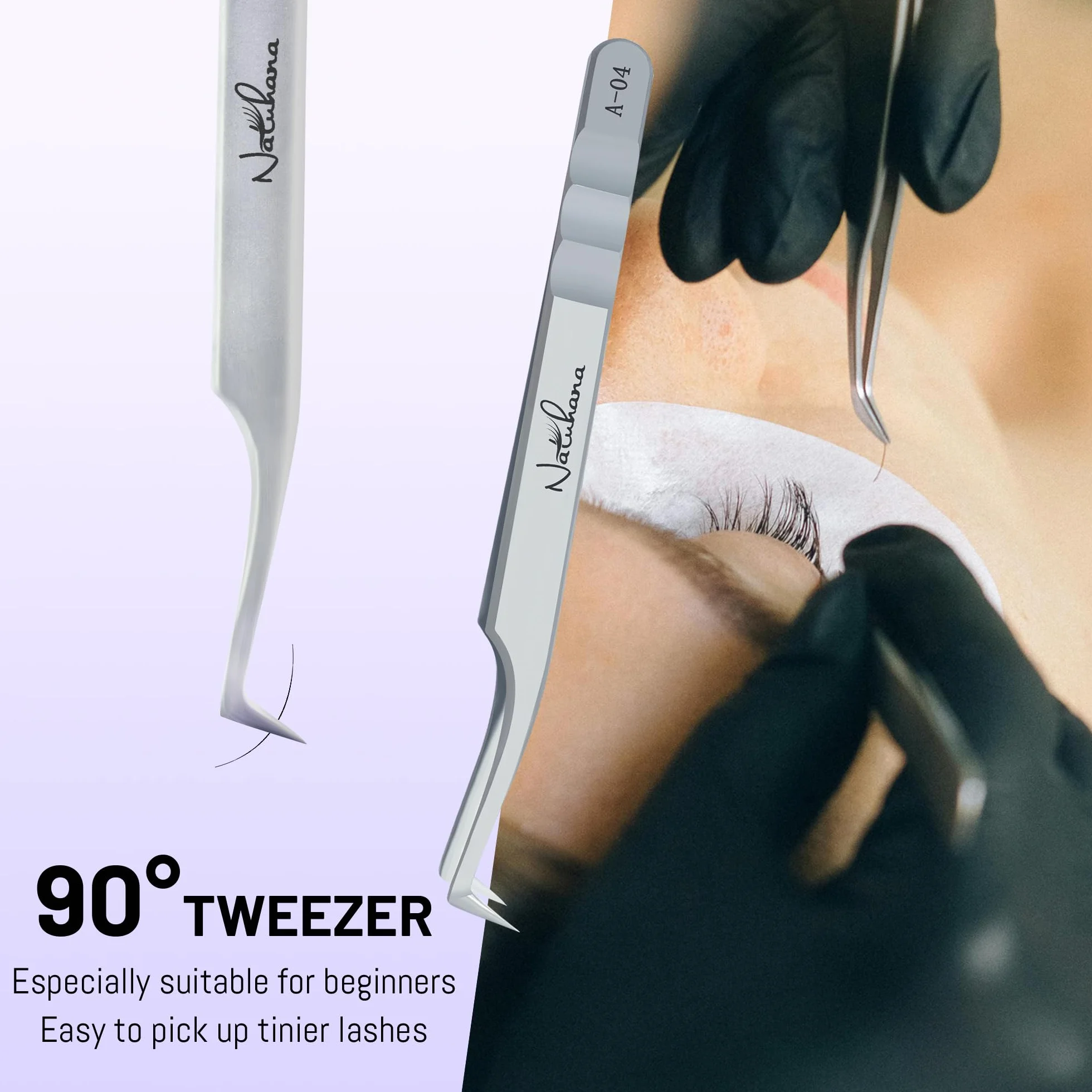Pinzetta Extension Ciglia Professionale in Acciaio Inossidabile di Alta Qualità Antiscivolo Punta Curva Pinzette Antistatiche Eyelash Volume Tweezer(Argento, A-04)