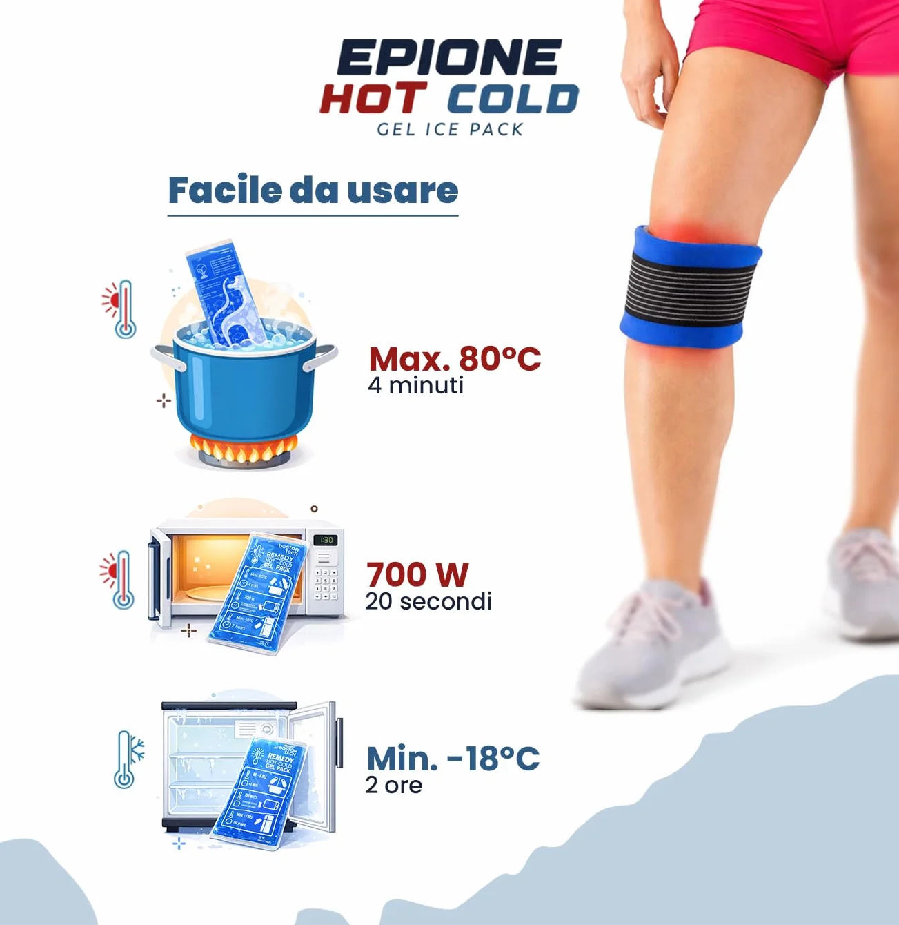 Boston Tech REMEDY Borsa gel caldo e freddo riutilizzabile con fascia di compressione 2 gel + 1 custodia