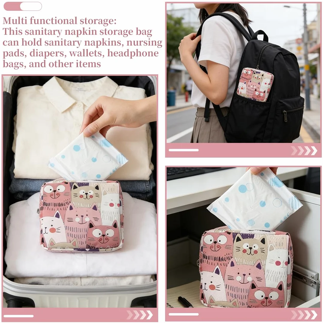 Borsa portatile impermeabile per assorbenti igienici rosa con cerniera, mini pochette da donna