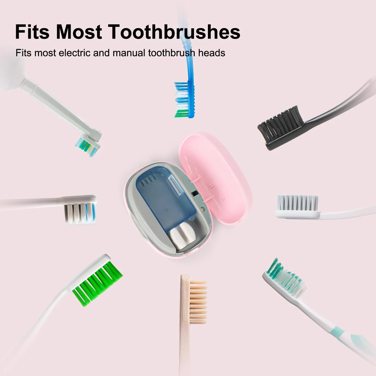 Custodia per spazzolino disinfettante UV, mini portaspazzolino portatile, sterilizzante, rosa, adatta a tutti gli spazzolini elettrici e manuali