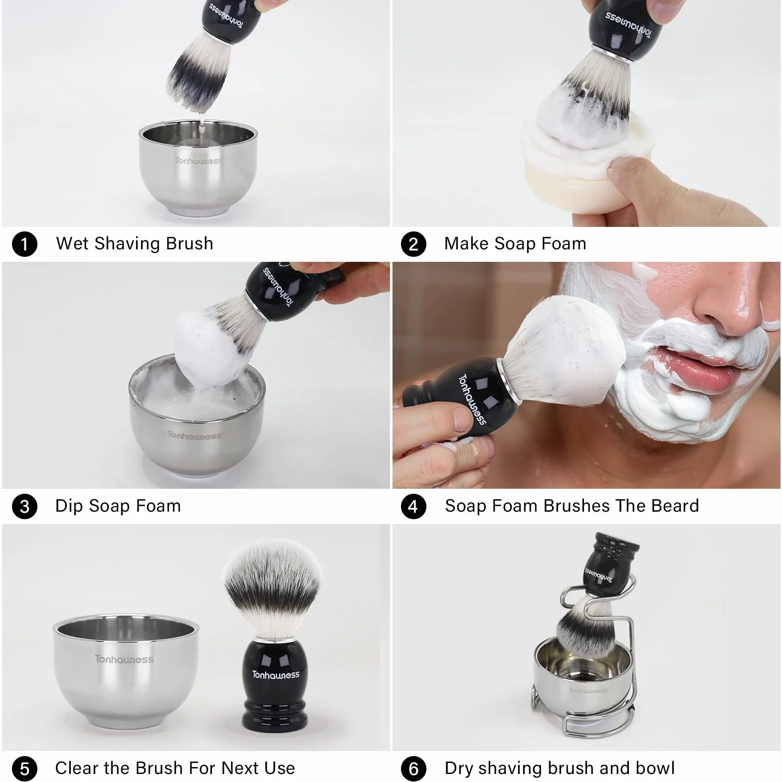 Kit per pennello da barba per uomo, set da barba 3 in 1 include pennello con setole in nylon, ciotola da barba in acciaio inossidabile a 3 strati e supporto per la rasatura con modellazione integrata