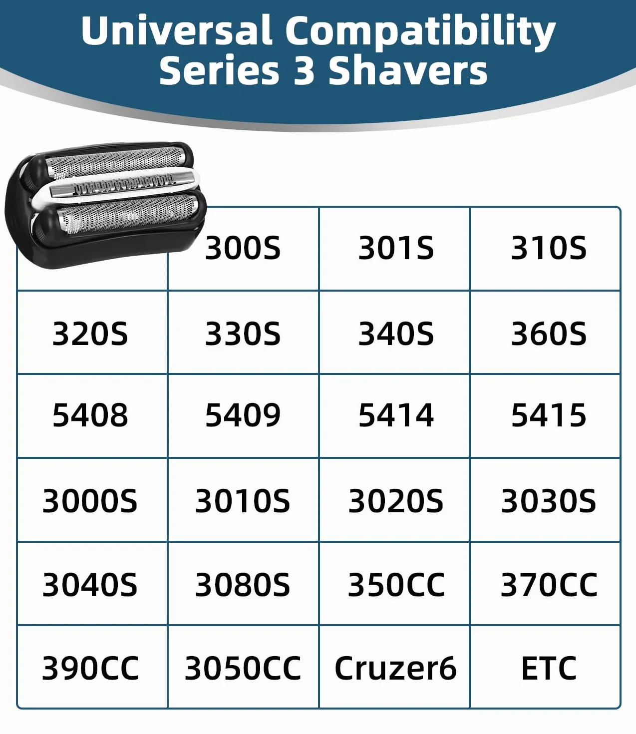 3 Testine per Rasoio Compatibile con Braun Serie 3, 32B, per S3 3040S, 3000S, 310S, 300S e Altri, Ricambio Testina Compatibile con Rasoio Braun Serie 3, Accessori di Qualità per Una Rasatura Perfetta