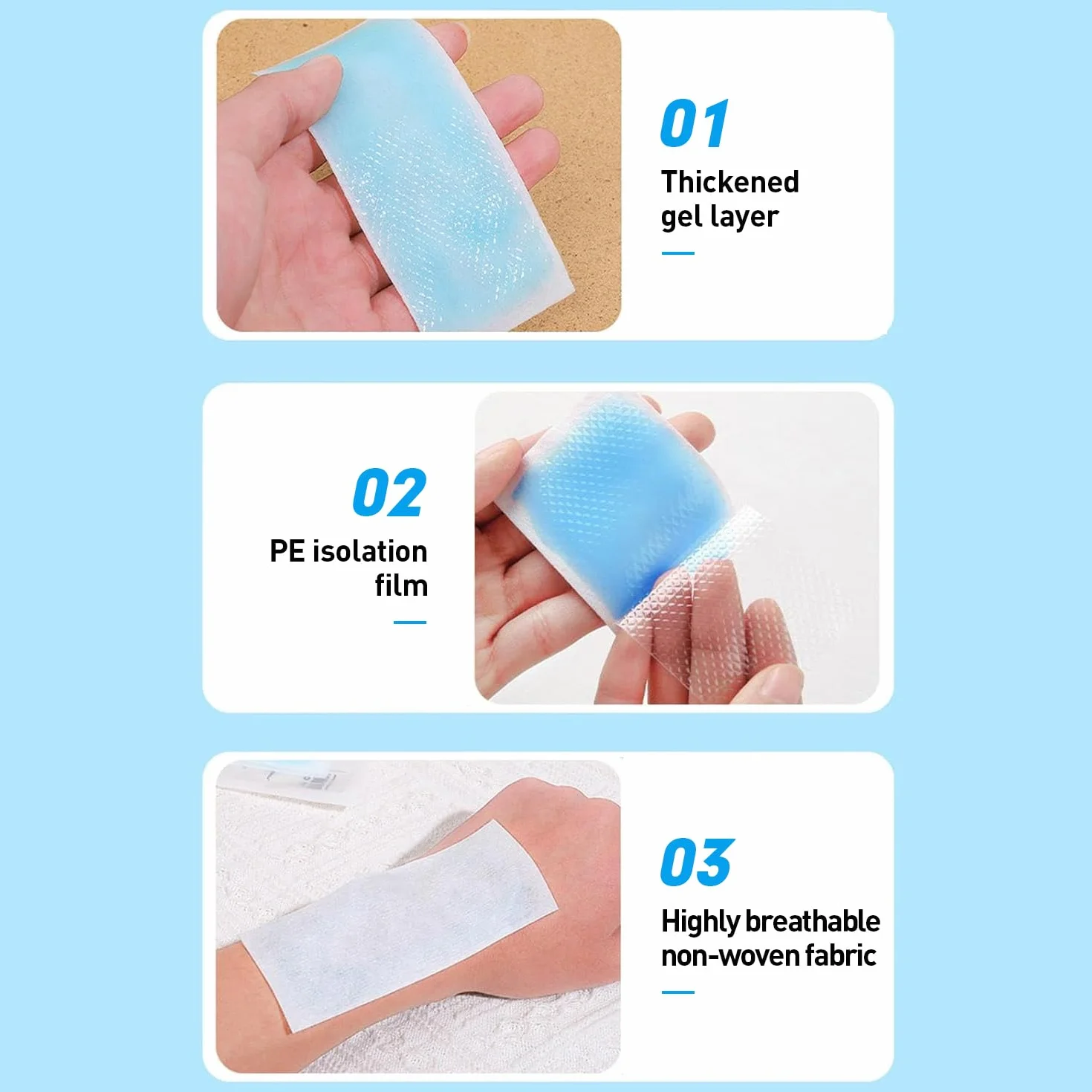 Febbre Gel di Raffreddamento Patch 50 Pezzi per Bambino Adulto Alleviare Stanchezza