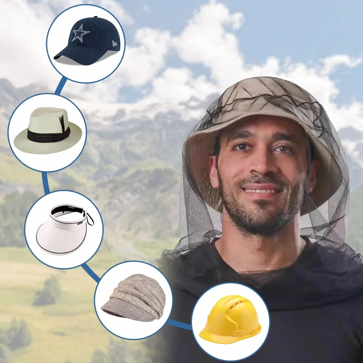 Zanzariera Testa per Insetti con Borsa Trasporto, Head Net Face Mesh Cover per Esterni, Cappello Pesca
