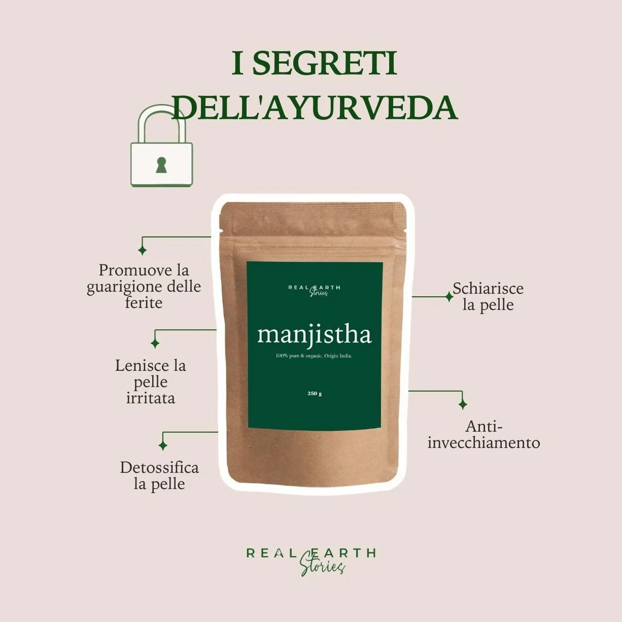 Real Earth - Manjistha in polvere - 100% puro e biologico - Cosmetici naturali in polvere - Trattamento viso naturale - Maschera facciale - Piante ayurvediche - Vegano - Antiossidante - 250gr