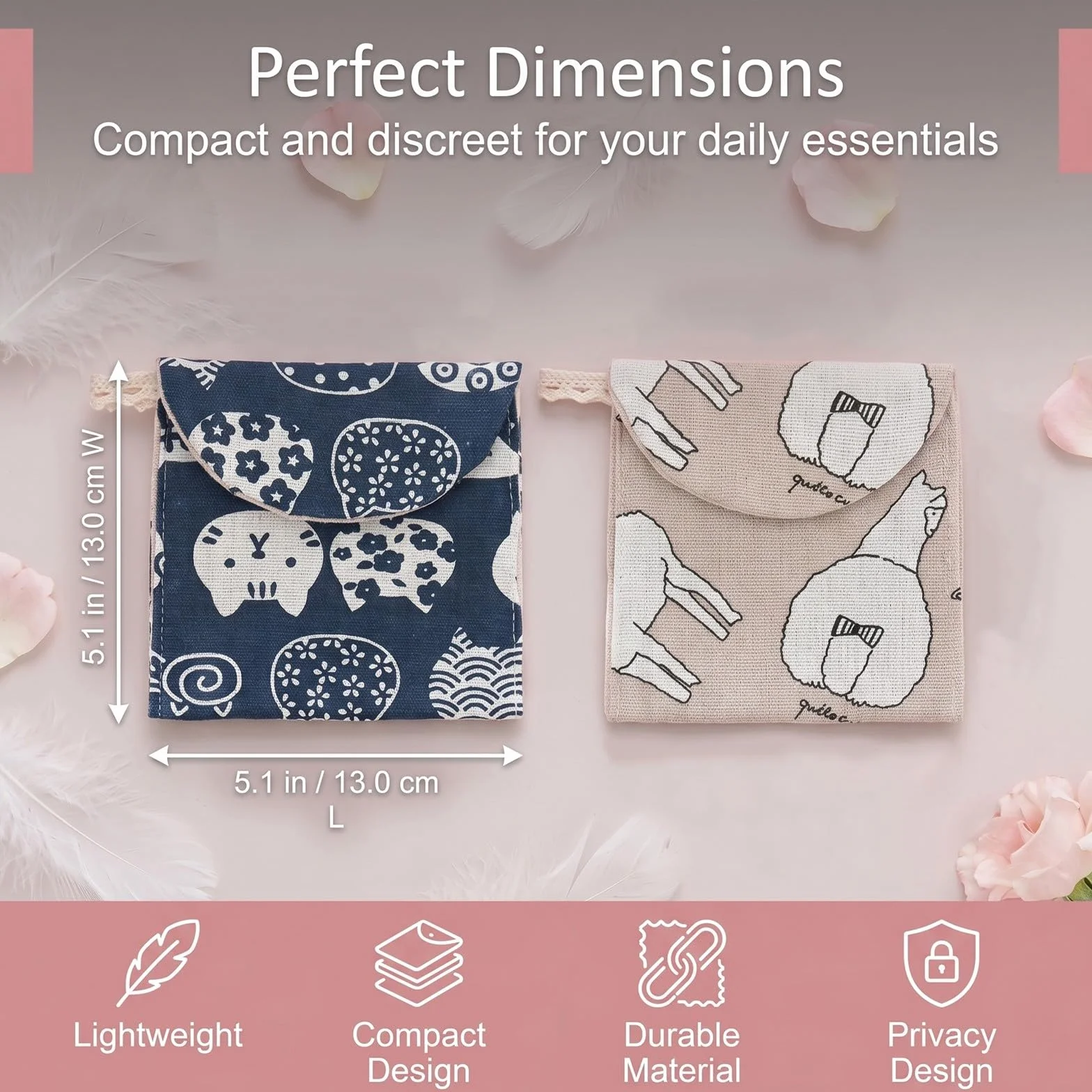 Porta Assorbenti da Borsa Impermeabile, Contenitori per Assorbenti Igienici, Bustina Portatutto Donna Mini Pochette
