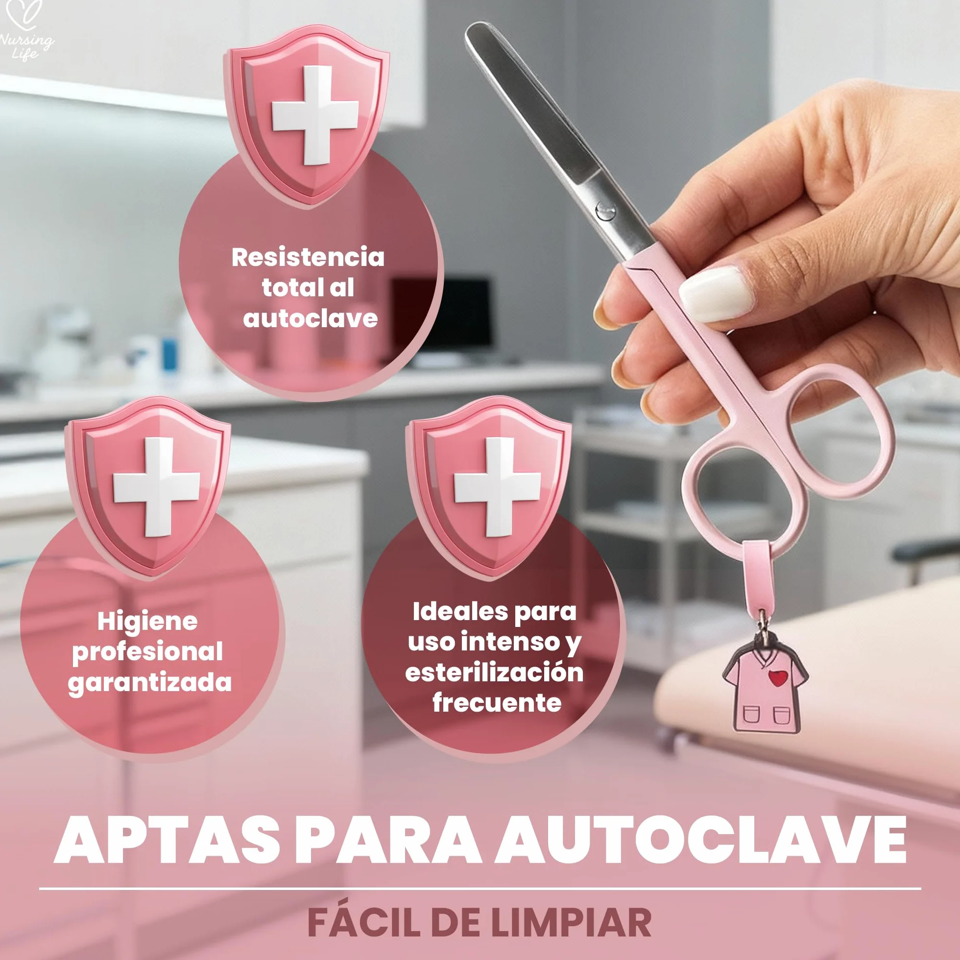 Forbici infermieristiche punta arrotondata rosa pronto soccorso professionale