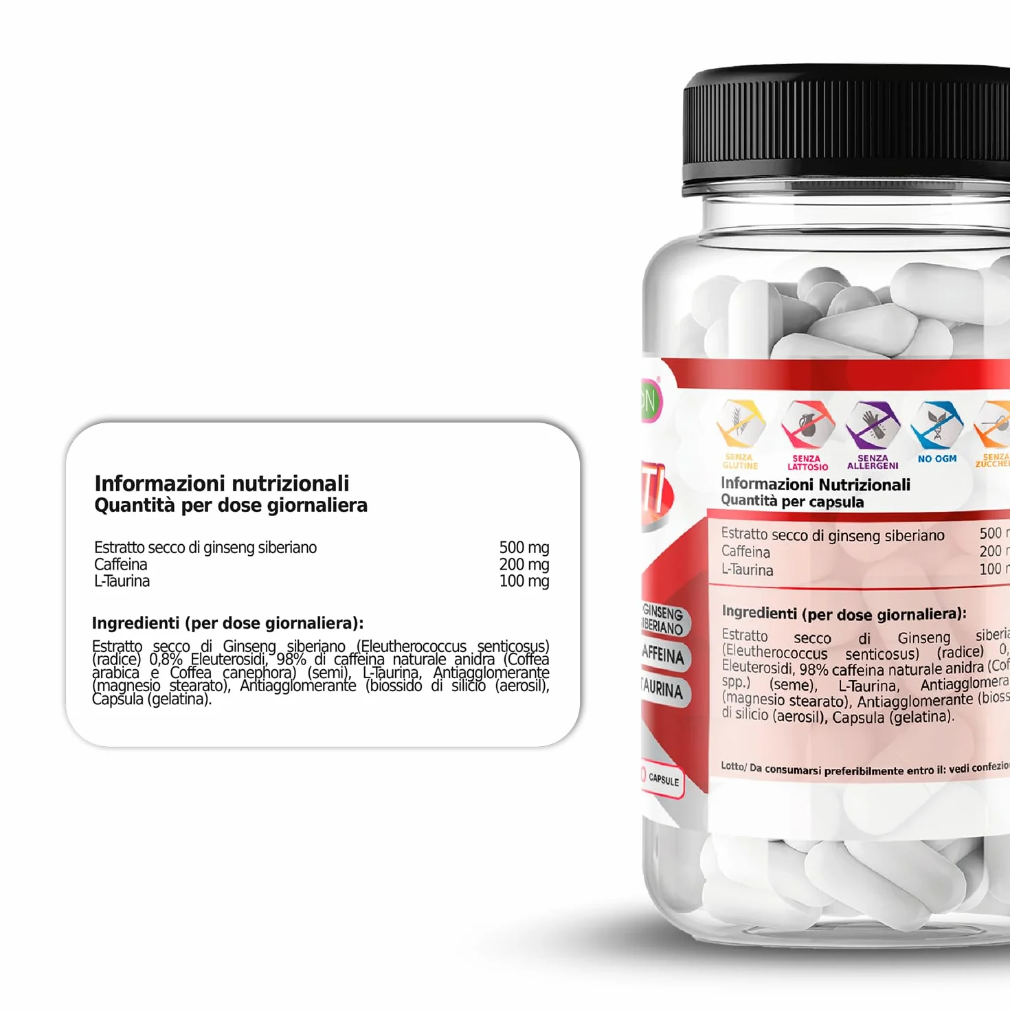Actívate L-Taurina Cafeína Ginseng Siberiano Integratore alimentare 60 capsule