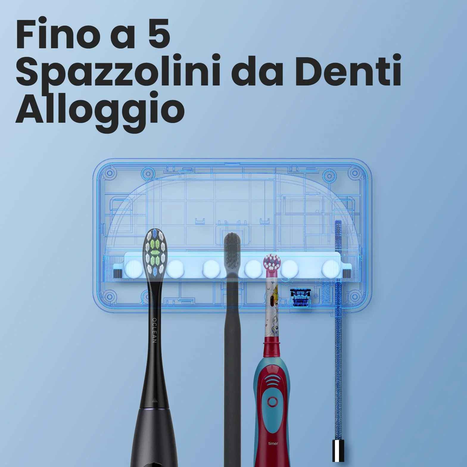 Oclean S1 Sterilizzatore UVC per spazzolino da denti, Batteria al Litio Ricaricabile con Cavo USB, Grigio