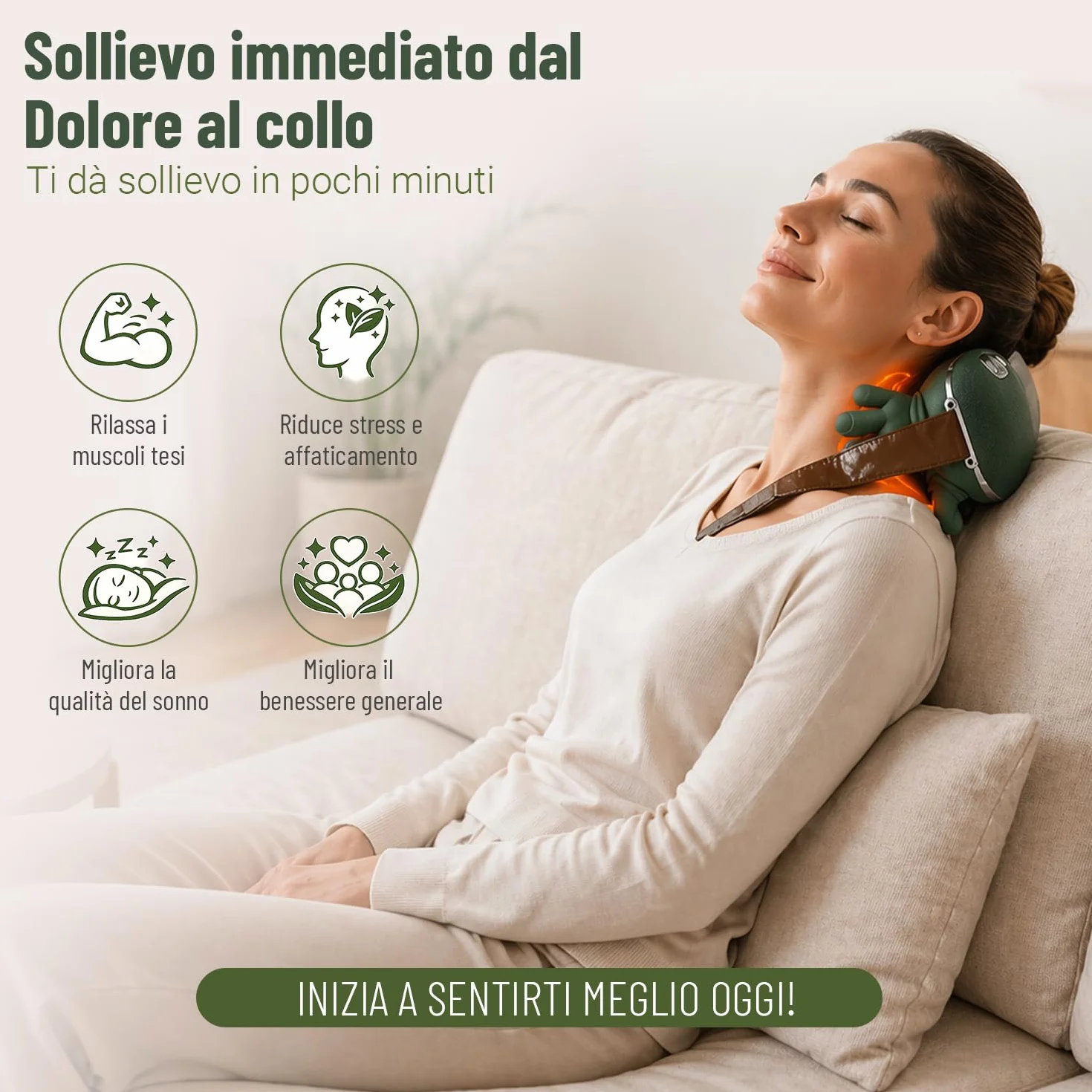 BeFit24 Massaggiatore Cervicale Ergonomico 4D Senza Fili, Massaggiatore Collo e Spalle con Calore, Massaggio Cervicale Profondo per Sollievo dal Dolore, Cuscino Massaggiante Schiena Portatile USB