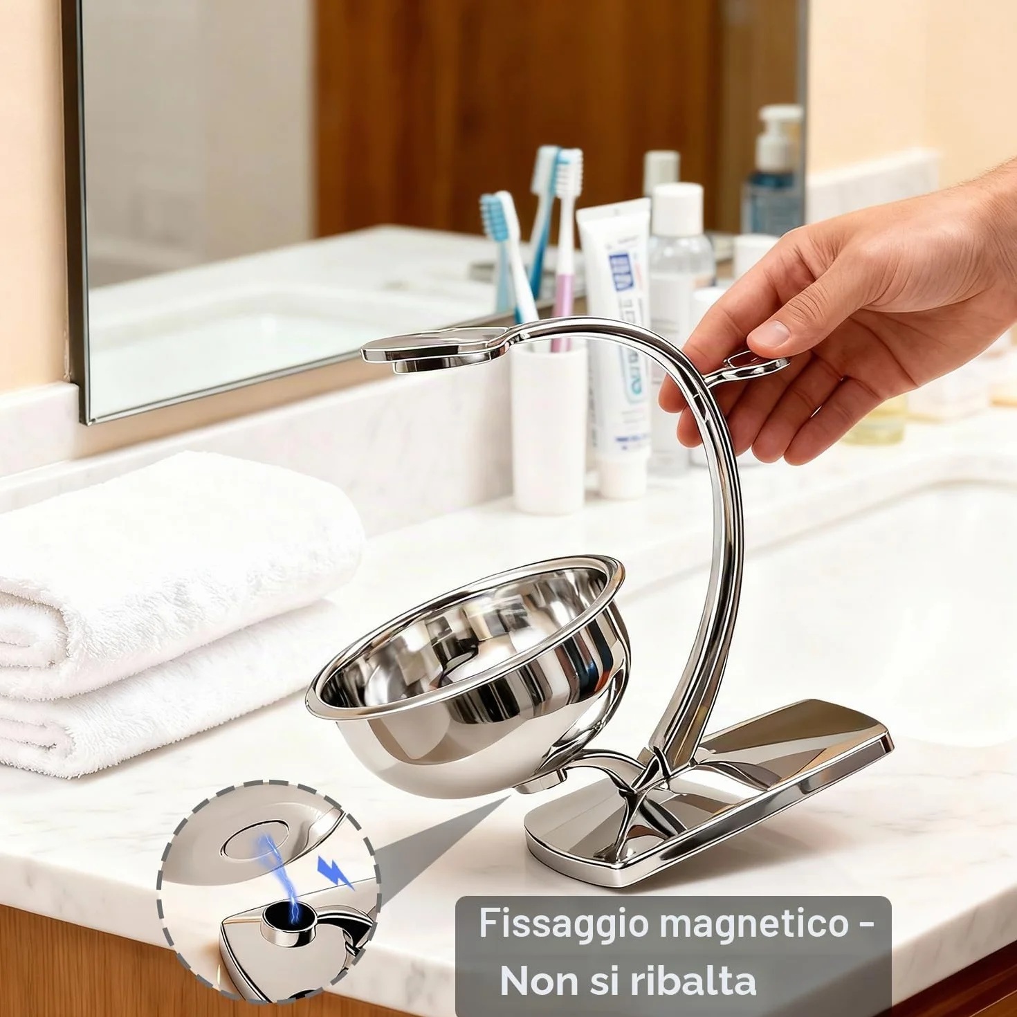 GRUTTI Set da Barba 3 in 1 da Uomo, Pennello da barba in finto tasso + telaio da barba + ciotola da barba, Porta Rasoio Compatibile con Rasoio Manuale Gillette, Set Regalo per Rasatura per Uomo