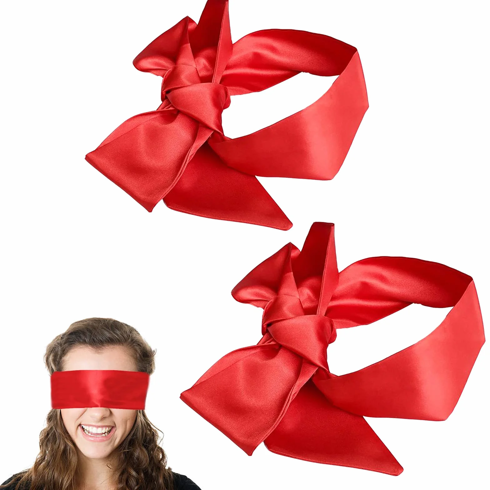Maschera di Sonno in Raso Copri Occhi per Donna e Uomo, 2 Pezzi - Rosso