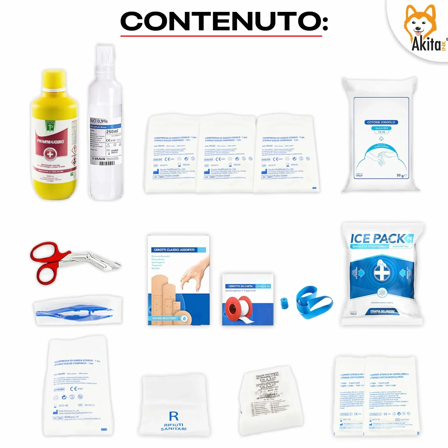 Akitaink Cassetta medica pronto soccorso ALLEGATO 2 aziende meno 3 dipendenti staffa muro Conforme DM388 DL81 Made in Italy