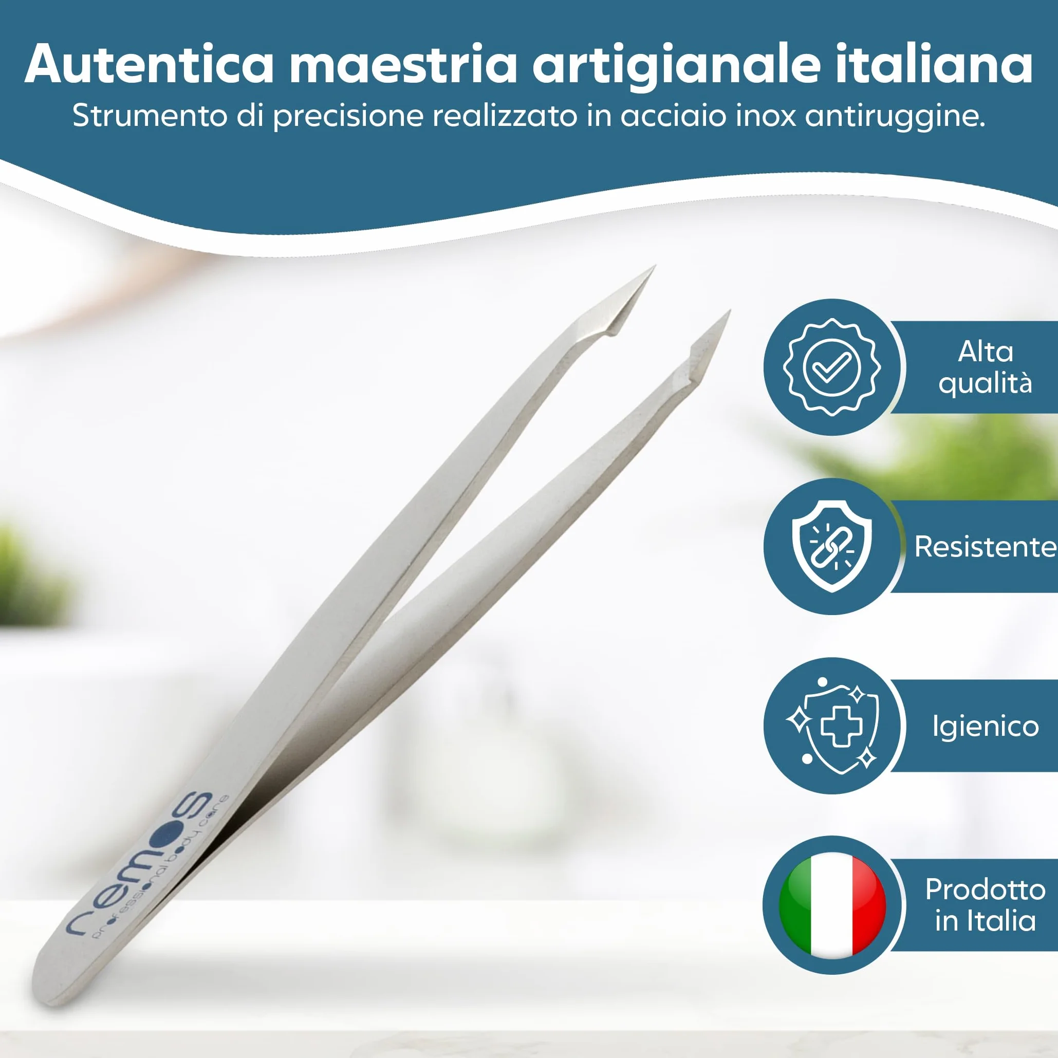REMOS Pinzetta combinata in acciaio inox 9,5 cm - 2in1 per doppie punte e capelli - Satinato