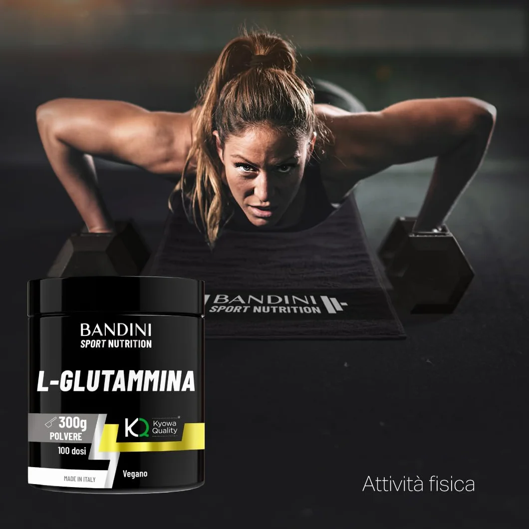 Bandini® L-Glutammina Kyowa® Quality Pura in Polvere - Aminoacido utile per Esercizi Fisici ad Alta Intensità - Rinforza la Massa Muscolare - Glutammina POWDER 100% Vegan - Confezione da 300g
