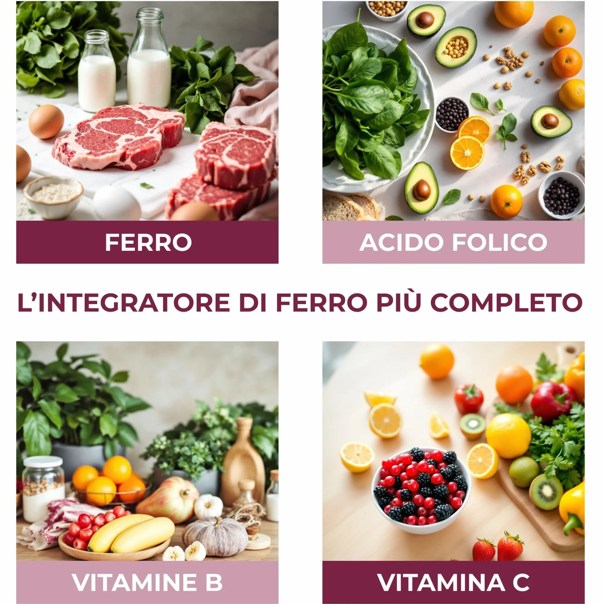 FERRO FOLIC Integratore Ferro 160 compresse ad alto dosaggio, ferro acido folico e Vitamina B12 con Complesso B e Vitamina C. Ferro Bisglicinato alta biodiodisponibilità e Acido Folico naturale.