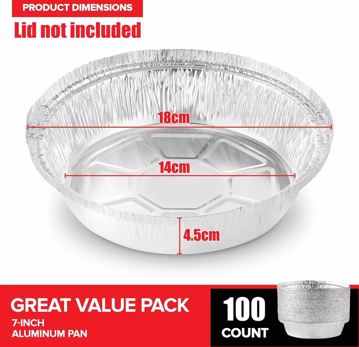 Fogli di Alluminio Vassoi Rotondi 18cm 100 Pezzi 720ml per Forno