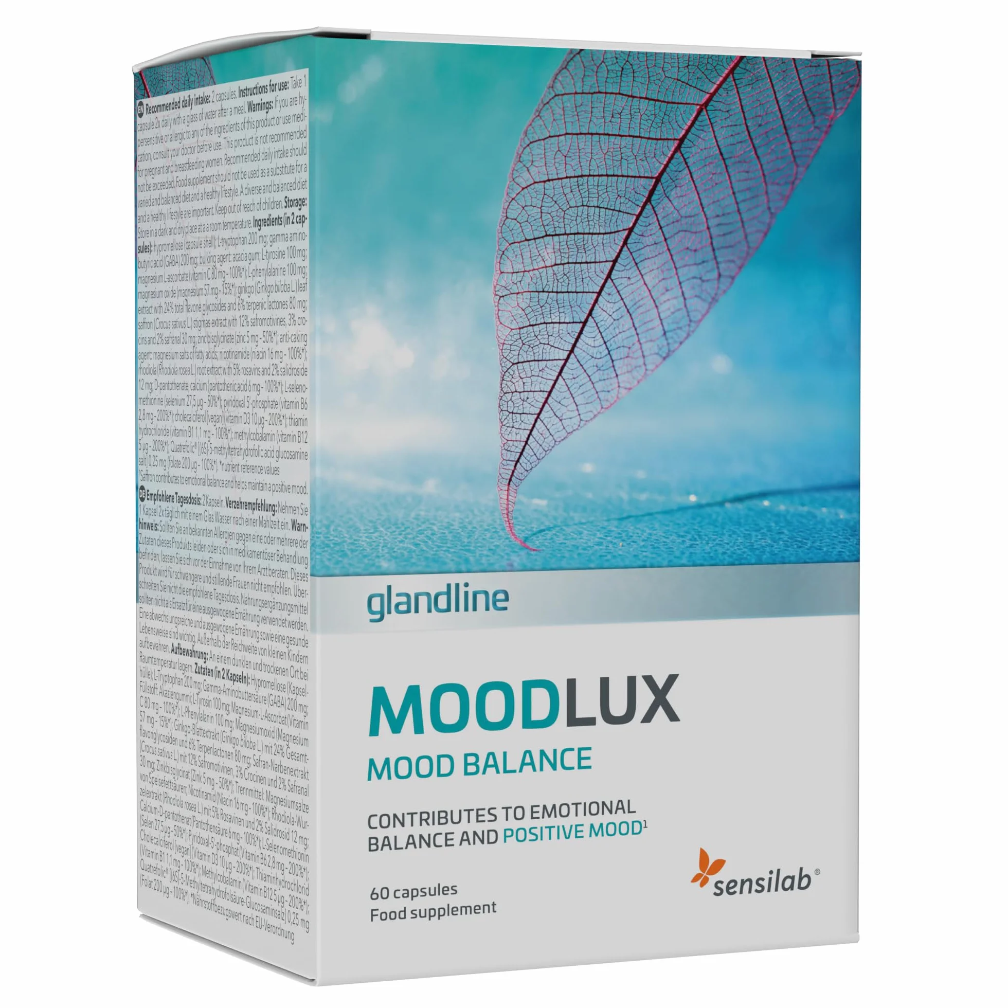 MoodLux Integratore per l’Umore Zafferano Rodiola Ginkgo L-Tirosina Magnesio Selenio 60 Capsule Sensilab