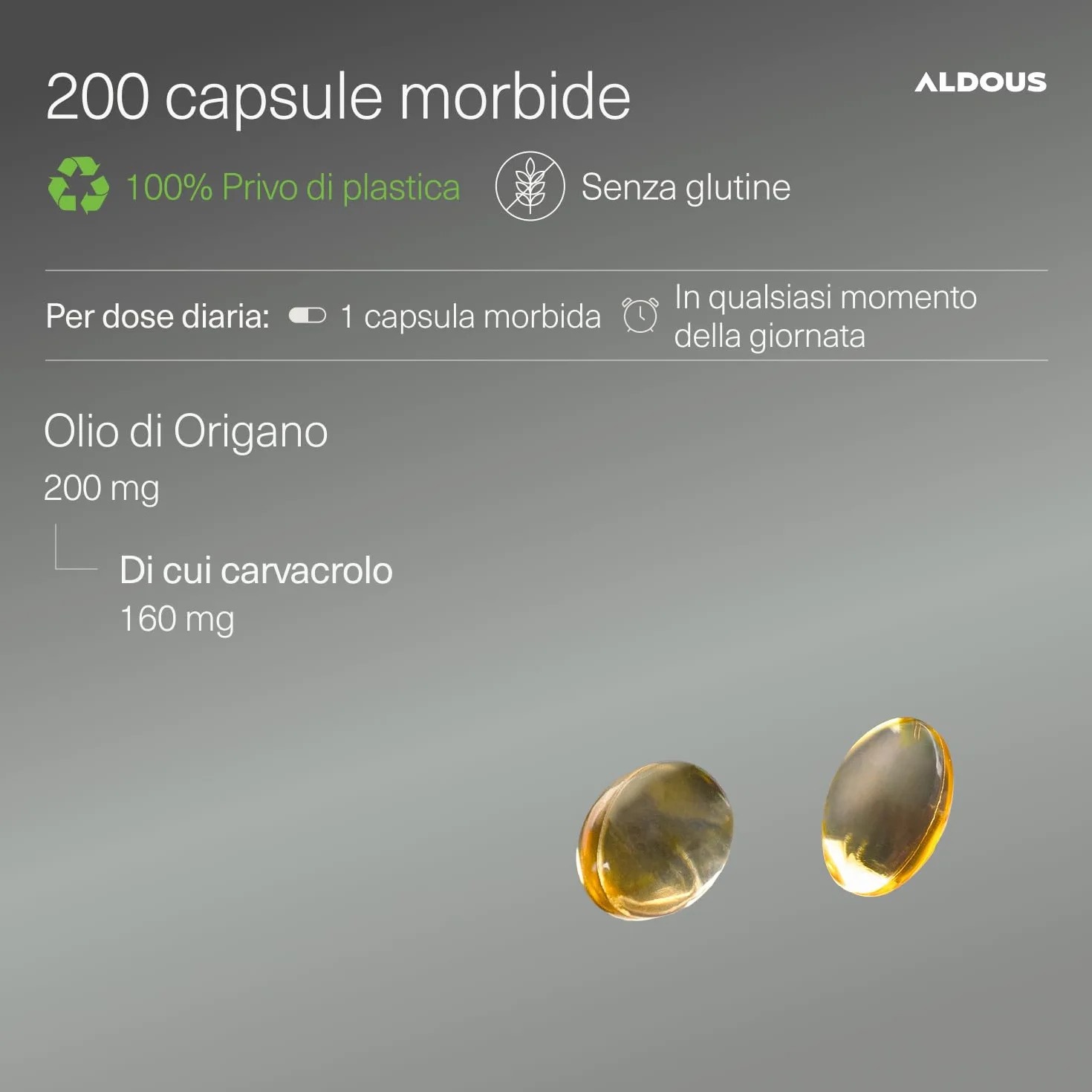 Olio di Origano 200 Capsule 160mg Carvacrol 80% Integratore Sistema Immunitario ALDOUS
