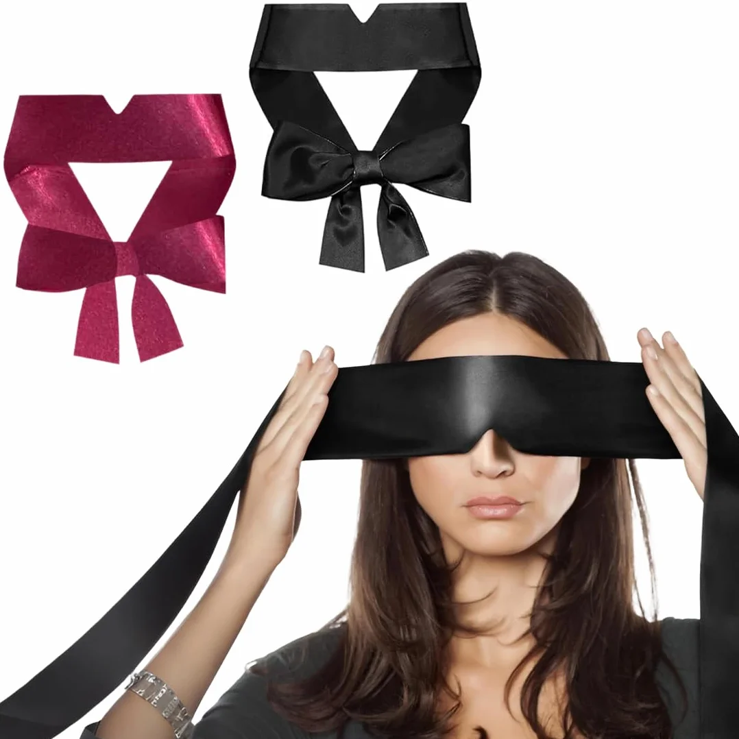 2 Pezzi Copri Occhi per Dormire, Mascherine Sonno Coppia, Mascherina Occhi, Benda Occhi, Maschera per gli Occhi da Donna, Maschera per gli Occhi con Cinturino, per Giochi di Sonno (Nero, Rosso)