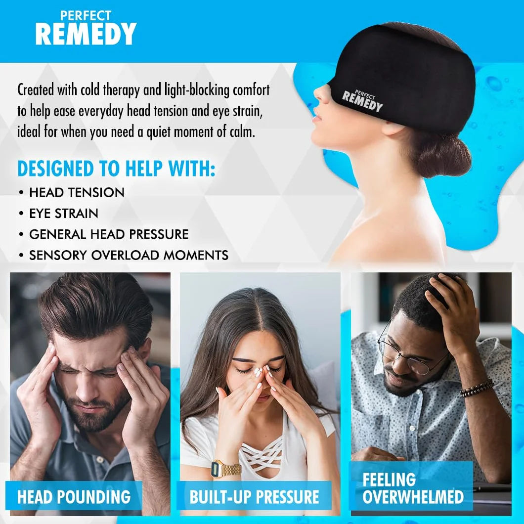 Neurocuffia Cappuccio per Mal di Testa con Cuscinetto di Ghiaccio Gel Riutilizzabile Integrato – Cappello Emicrania Sinusite 360° (Nero)