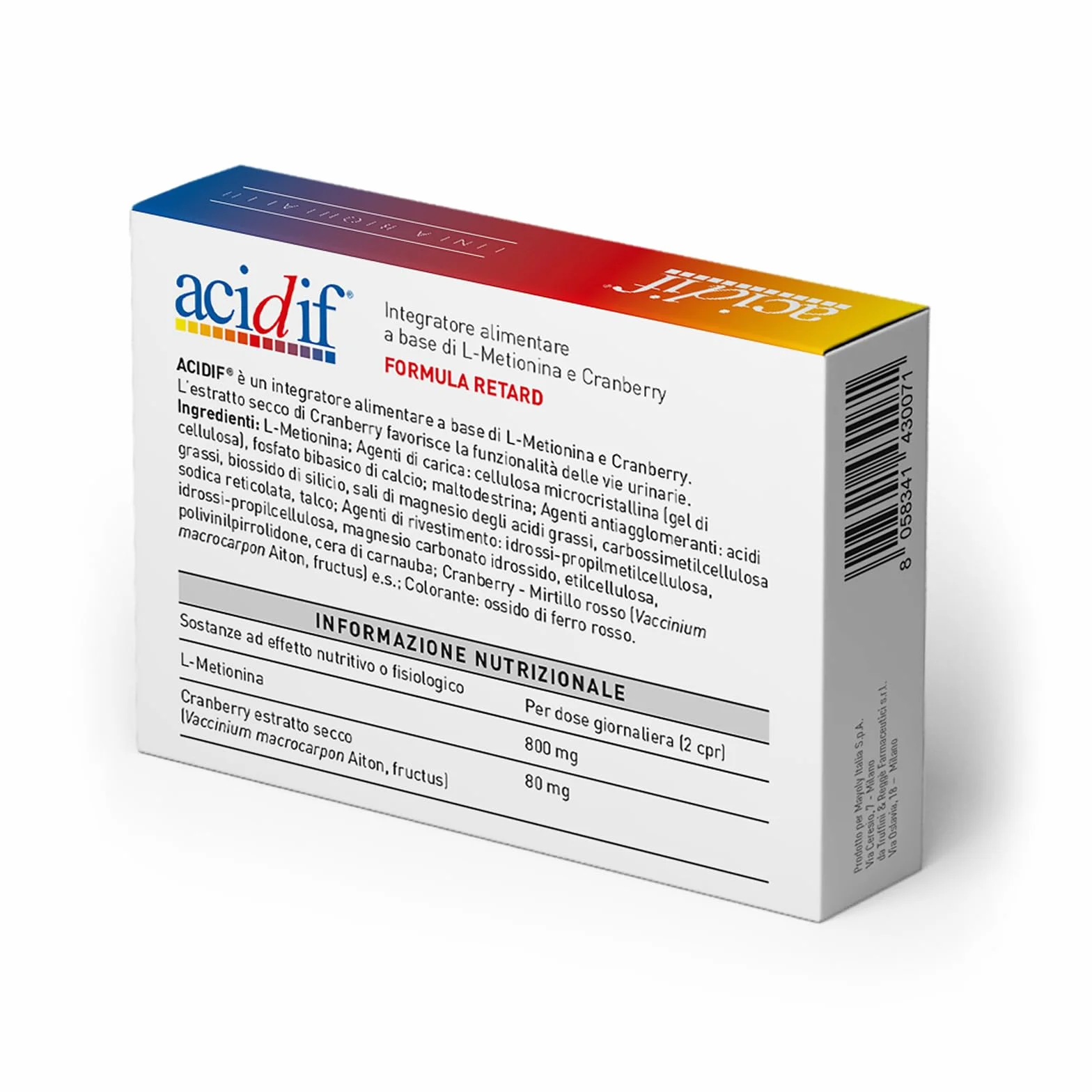 Bio-health Acidif® - Integratore Alimentare a Base di L-Metionina e Estratto Secco di Cranberry (Mirtillo Rosso) Favorisce Funzionalità Urinaria, 30 Compresse in Formula Retard senza Glutine/Lattosio
