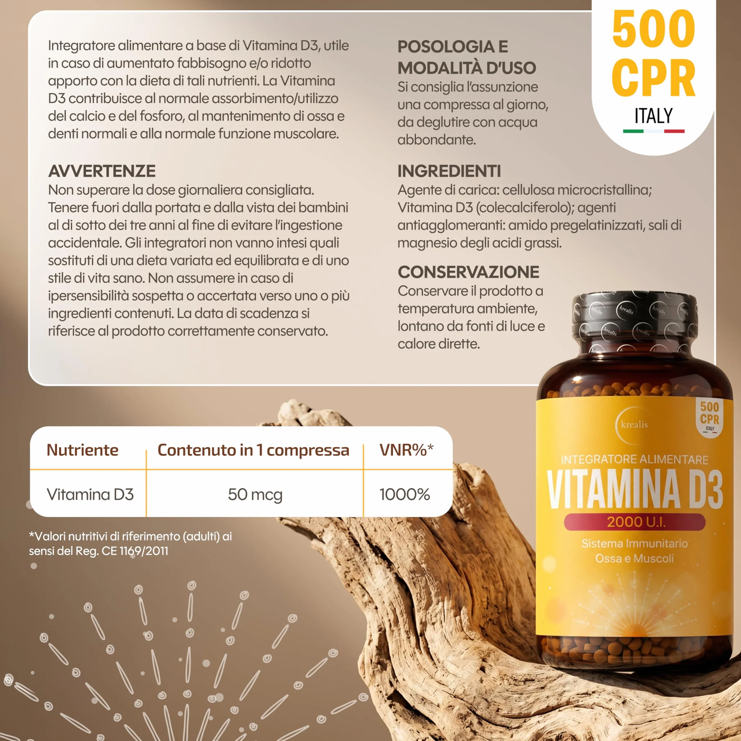 PREZZOLANCIO Vitamina D3 2000 UI – MAXI Formato 500 Micro-Compresse, Integratore di Vitamina D Colecalciferolo Pura Alto Dosaggio, Supporto per il Sistema Immunitario, Ossa e Muscoli,Facile da Assumer