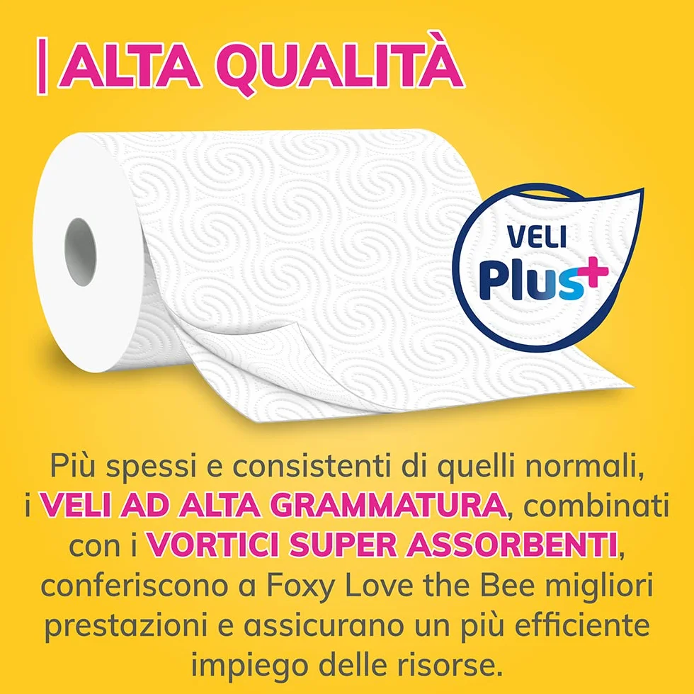 Foxy Love the Bee Asciugatutto 28 rotoli 60 strappi 2 veli elevato spessore