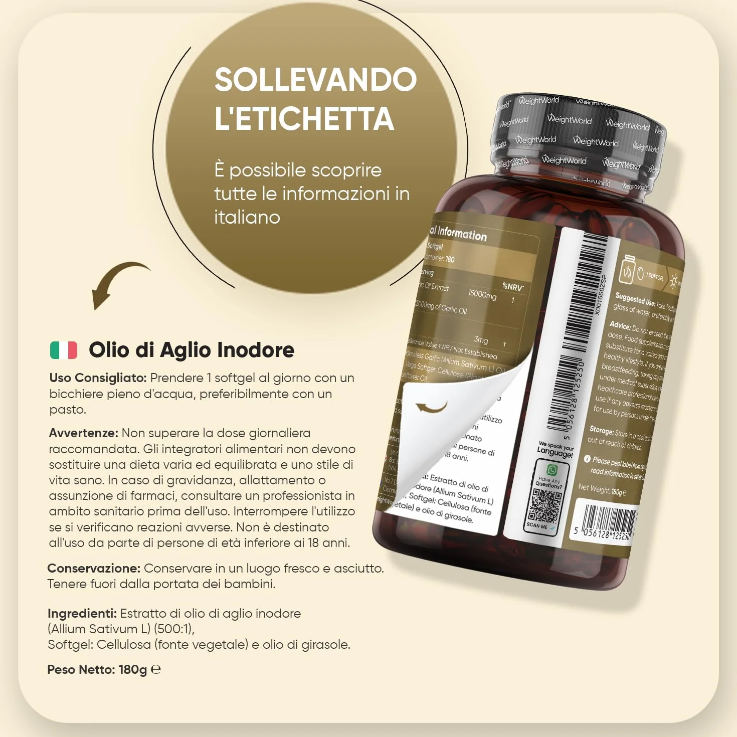 Aglio Capsule Molli Vegane 15000mg, 1 Softgel al Giorno (6 Mesi), Estratto di Aglio Inodore 500:1, Allicina Integratore Ricavato dall’Allium Sativum in 180 Softgel, Deodorizzato, Senza Glutine né OGM