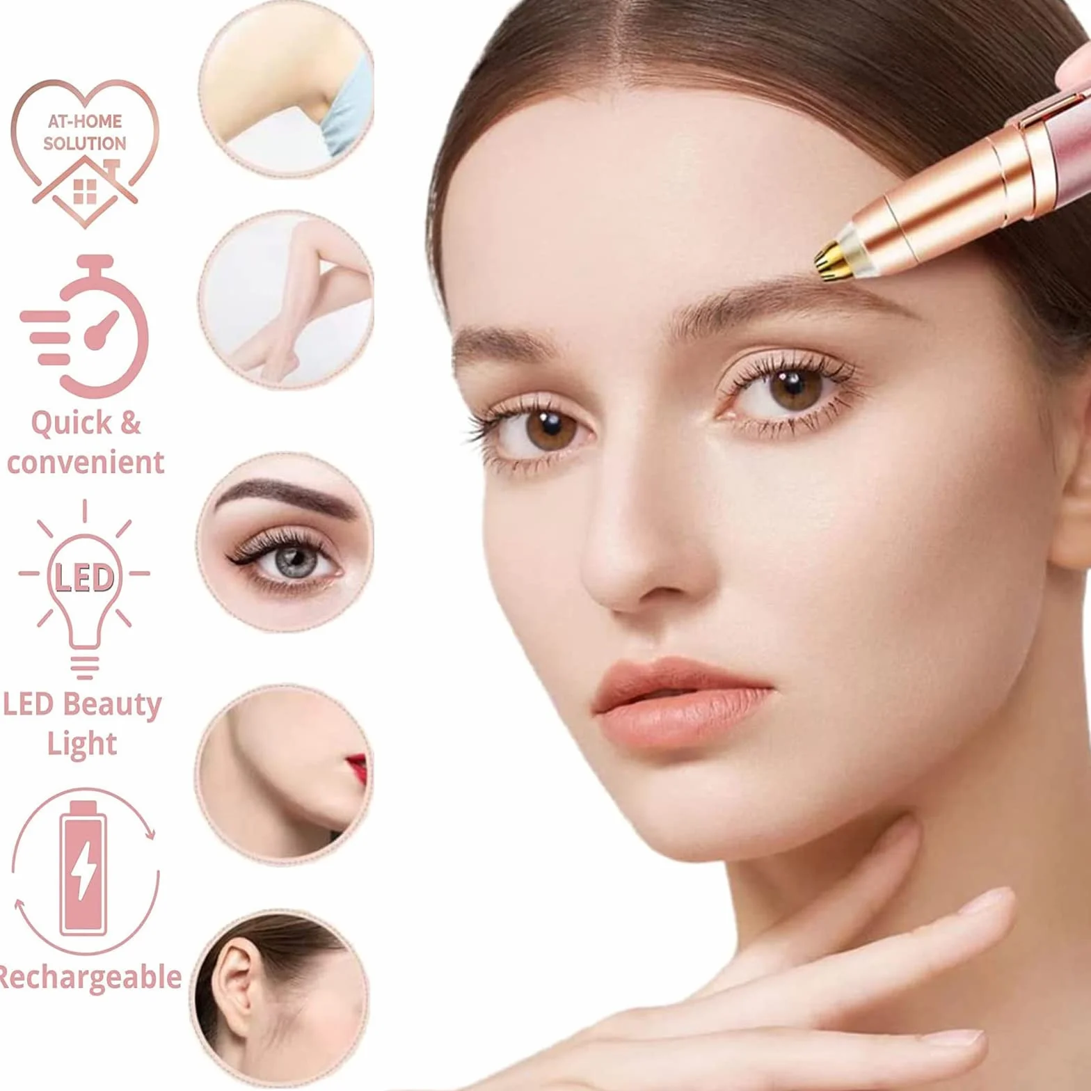 Epilatore per Sopracciglia per Donna,Epilatore per Viso per Donna,Epilatore Sopracciglio Donna Rasoi per Labbra, Sopracciglia, Naso, Dita, con luce LED, Facile Depilazione a Casa