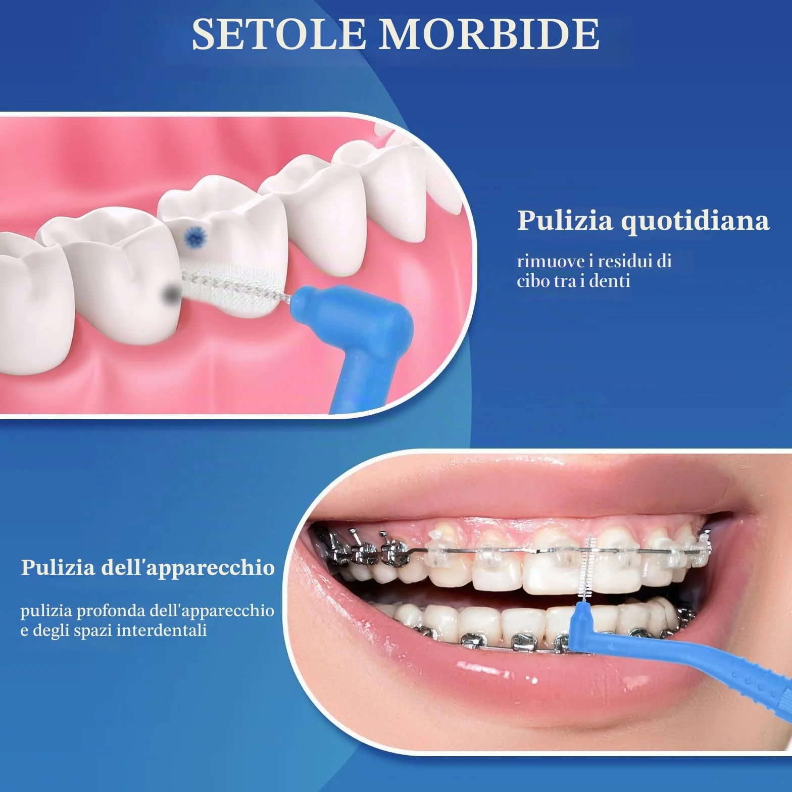 Spazzolini Interdentali 50 Pezzi 5 Taglie Angolati Morbido con Coperchio
