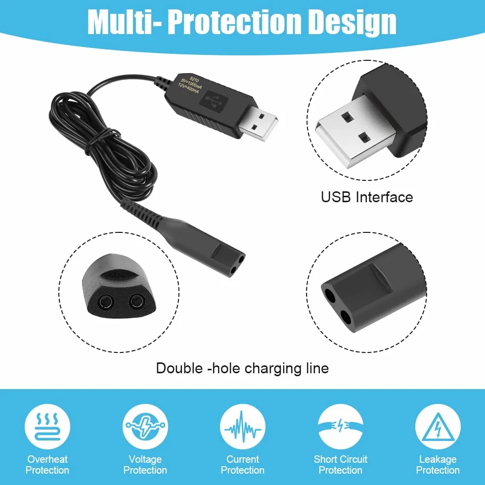 Caricatore Rasoio 12V 1000mAh con Cavo USB per Braun Series 9 7 5 4 3 2 1