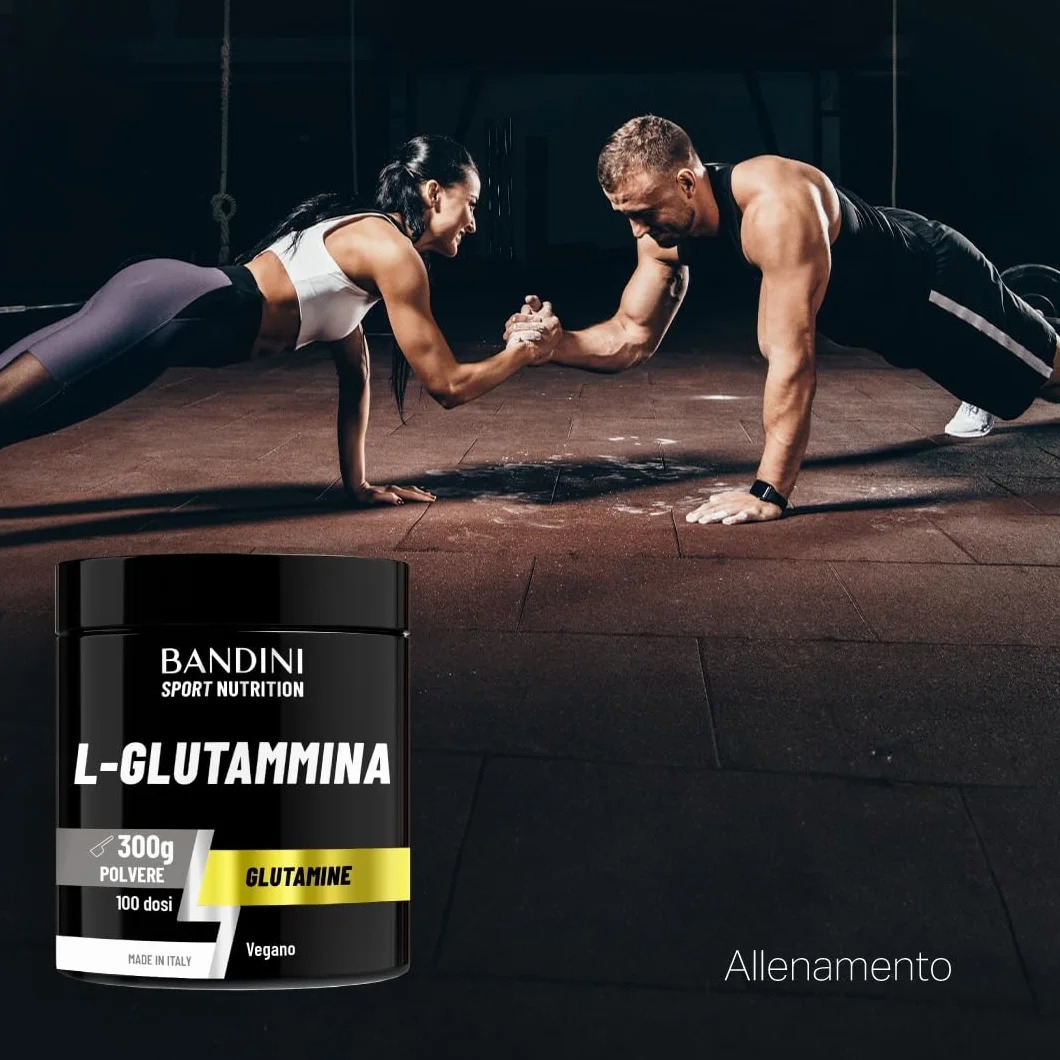 Bandini® L-Glutammina Pura in Polvere, Aminoacido utile per Esercizi Fisici ad Alta Intensità e per la Massa Muscolare, Glutammina 100% Vegan, Glutamine POWDER, Palestra e Sport, Confezione da 300g