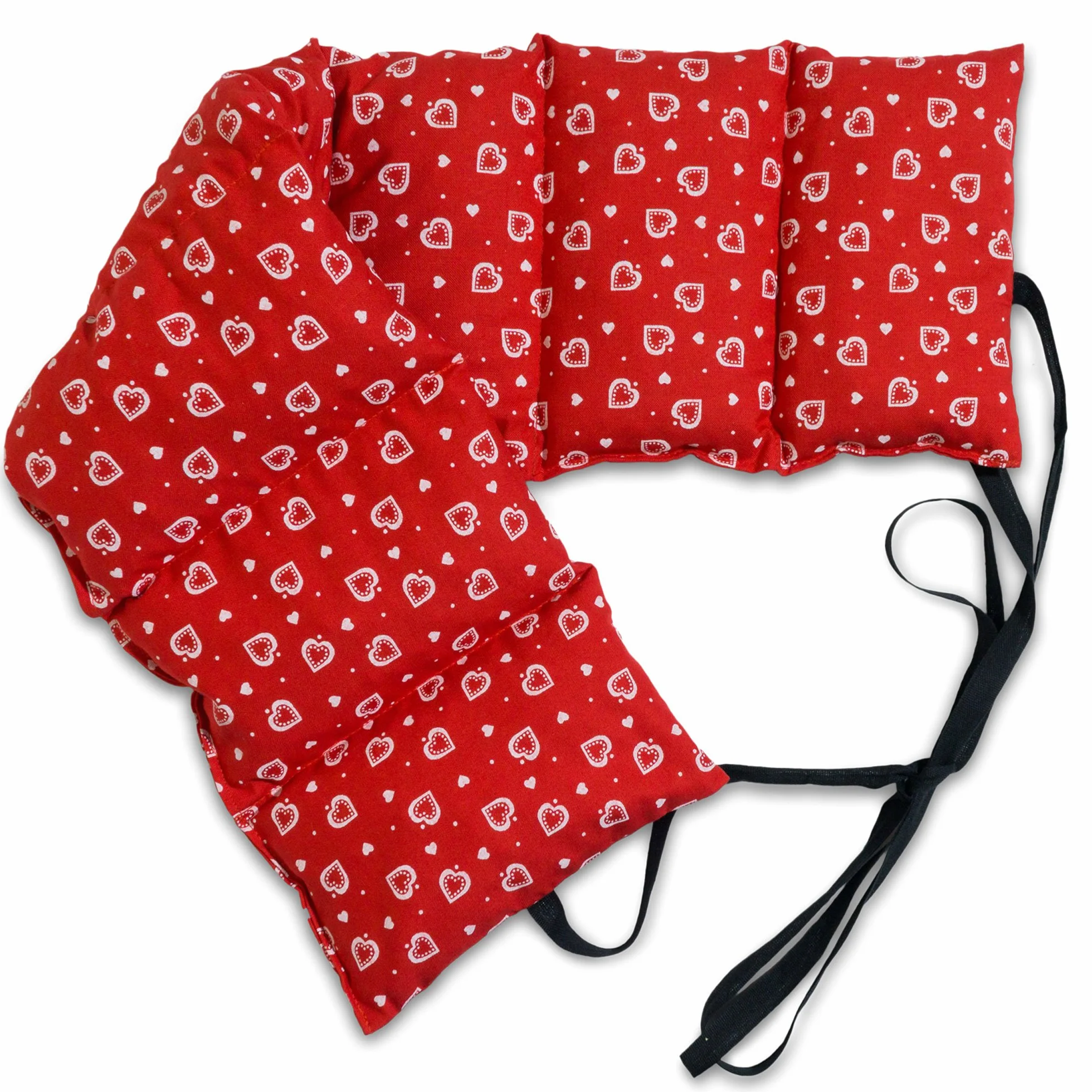Cuscino termico con noccioli di ciliegia (65x15cm, cuore rosso, 7 compartimenti con banda da legare) Cuscino riscaldabile per la schiena, lombare, stomaco e molto altro