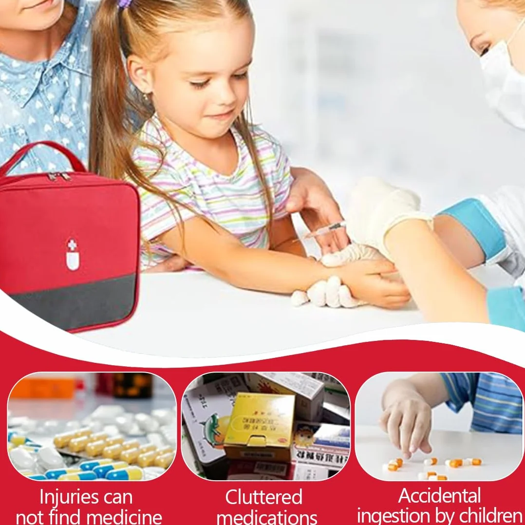 Kit Pronto Soccorso da Viaggio Portatile, 1 Pezzi, per Emergenze (Rosso) Borsa Vuota