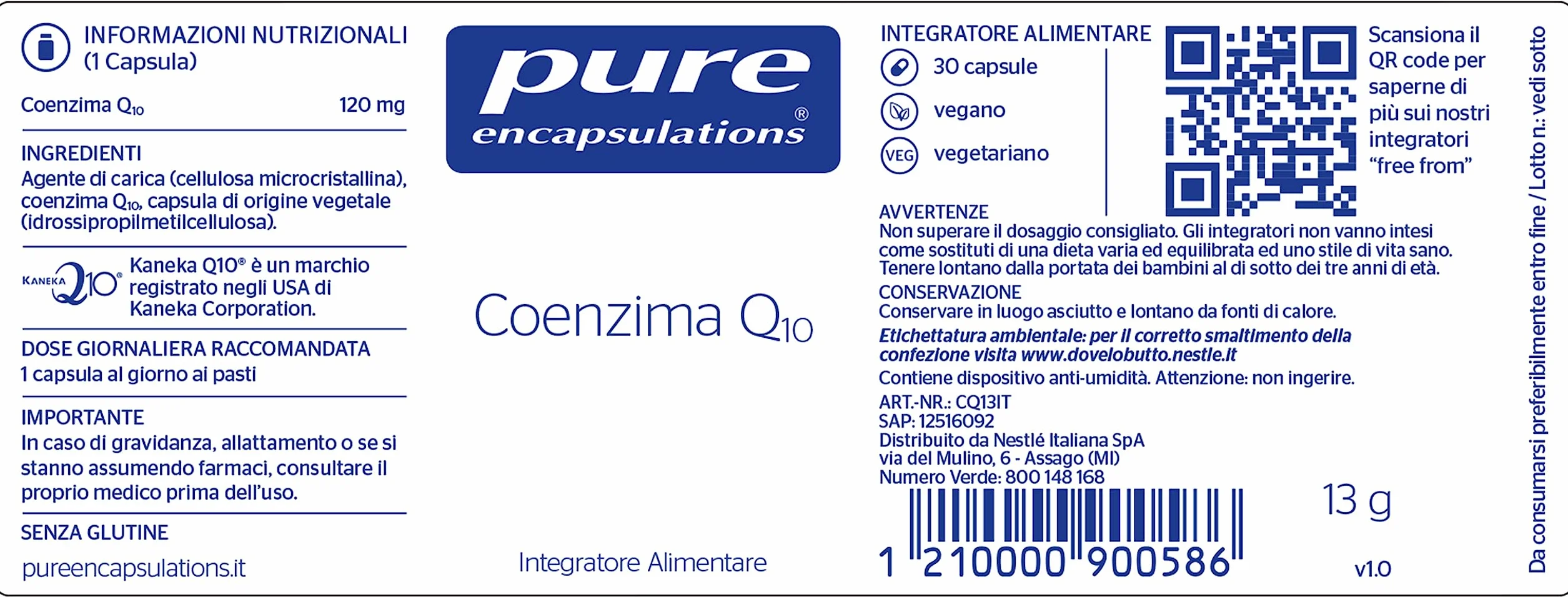 Pure Encapsulations - Coenzima Q10 120 mg – Integratore di CoQ10 in Capsule Vegetali Ipoallergeniche – Cuore e Energia – 30 Capsule