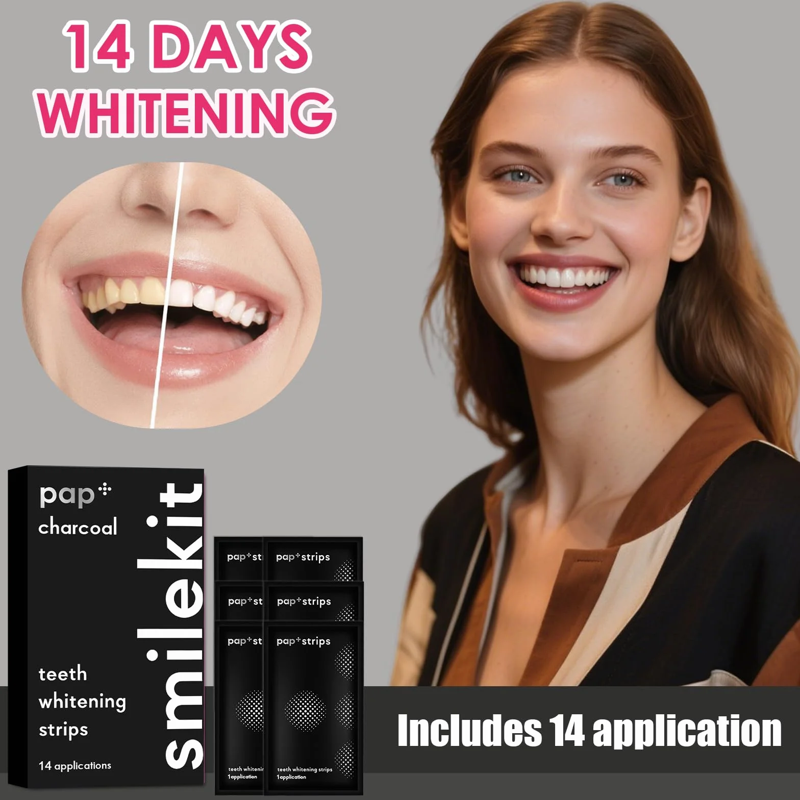Strisce sbiancanti denti 28 applicazioni,di bambù del carbone di legna sbiancamento dei denti strisce,Sbiancamento Senza Danni,Teeth Whitening Strips, pulizia